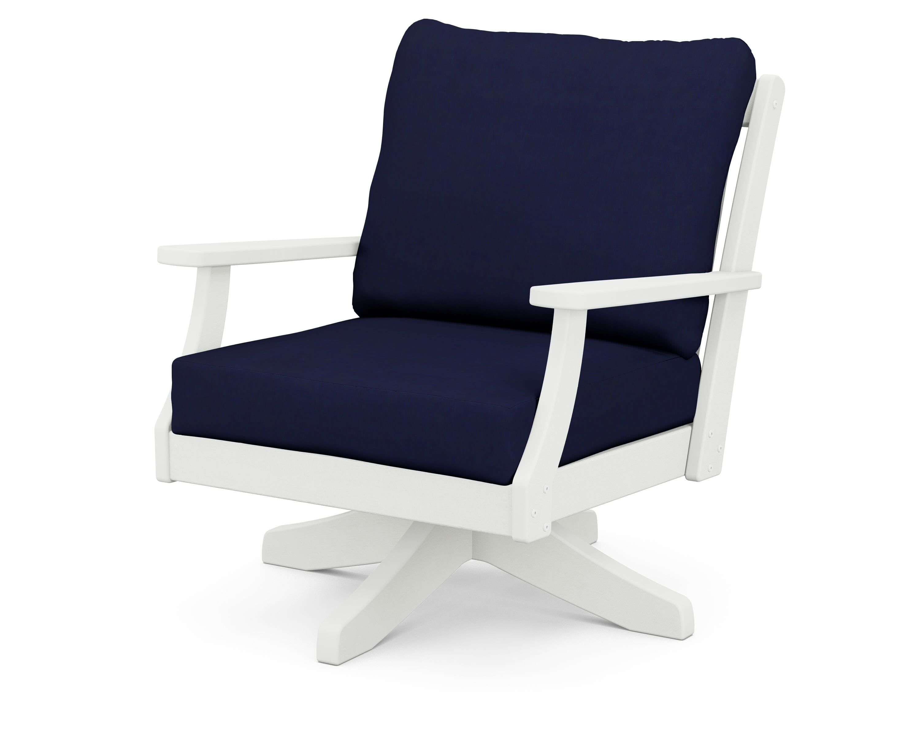 POLYWOOD® Braxton Deep Seating Swivel Chair in Vintage White / Navy