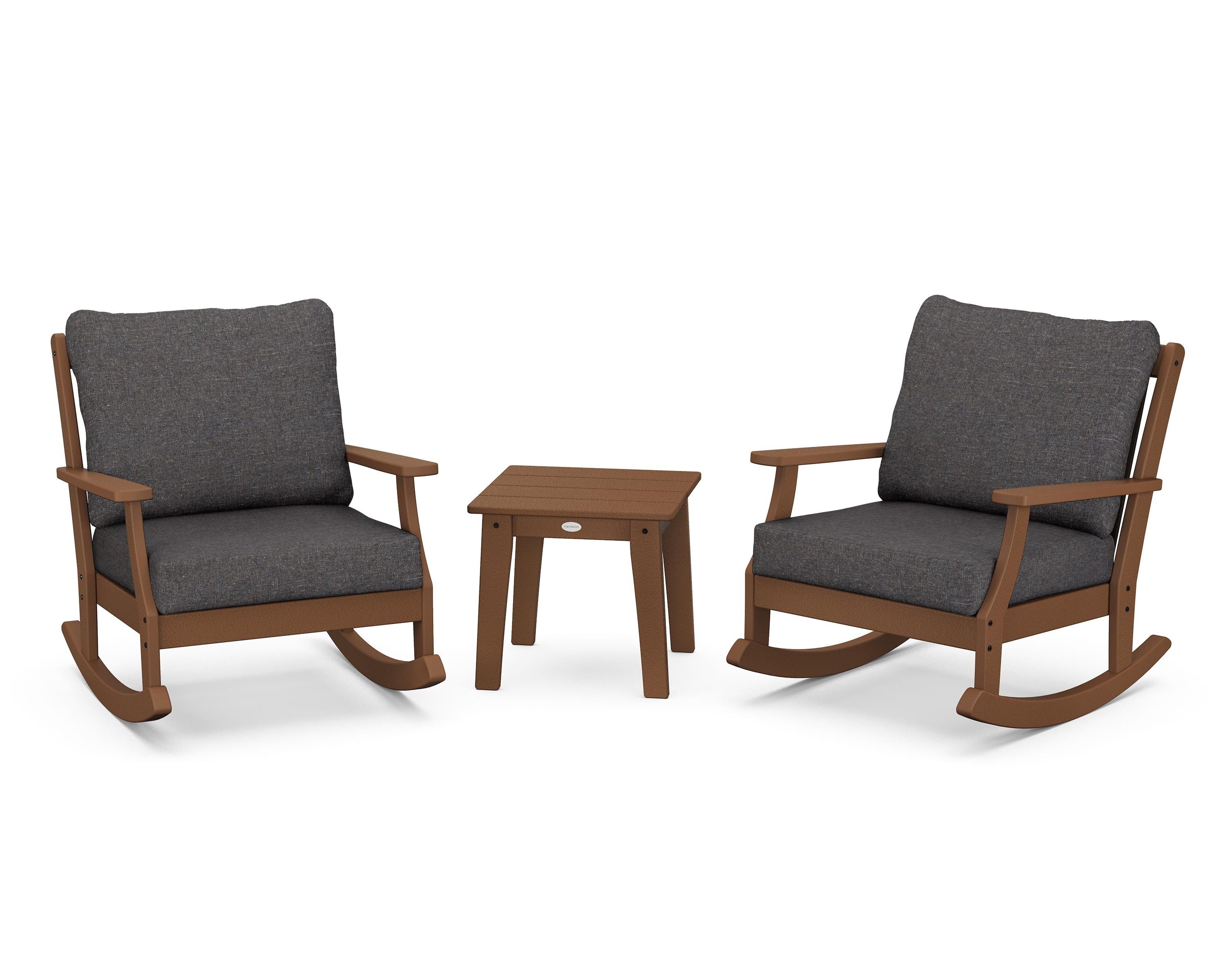 POLYWOOD® Braxton 3-Piece Deep Seating Rocker Set in Teak / Ash Charcoal