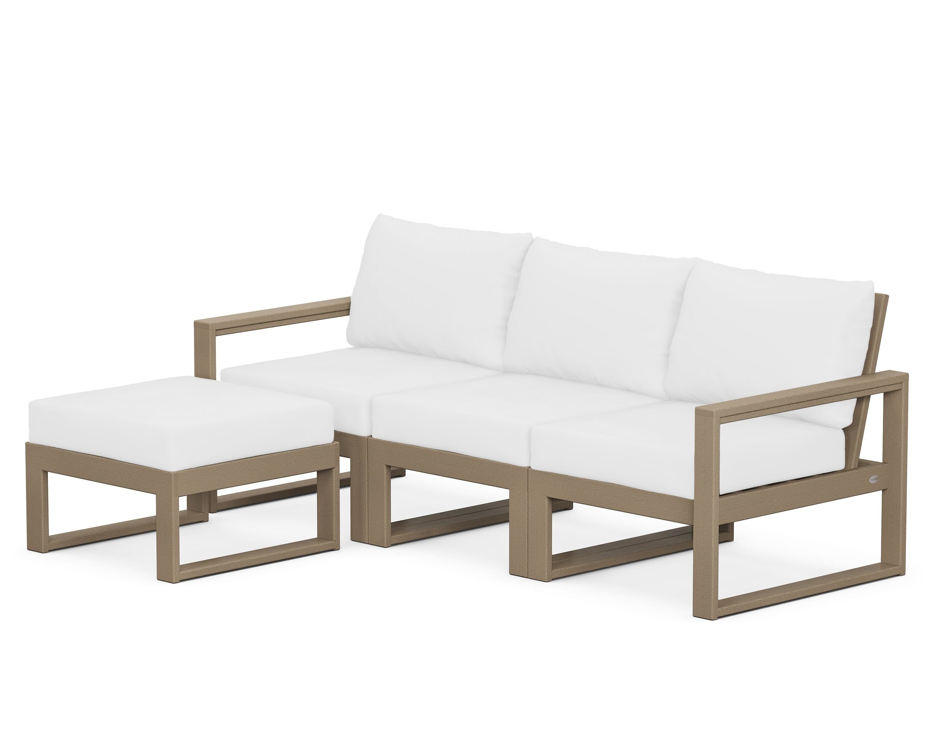 POLYWOOD® EDGE 4-Piece Modular Deep Seating Set with Ottoman in Vintage Sahara / Natural