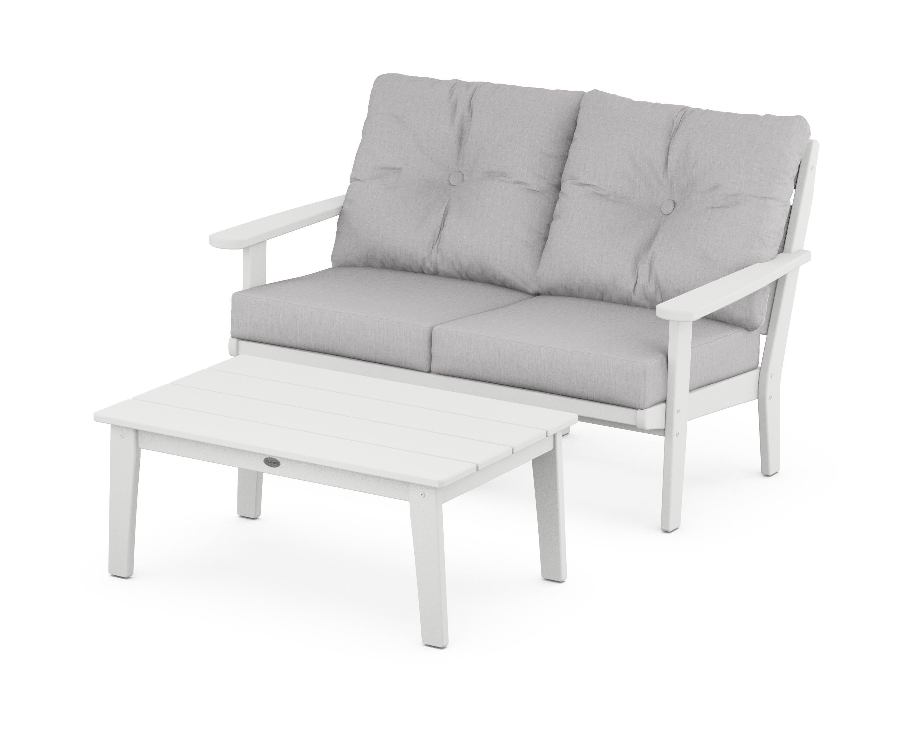 POLYWOOD® Lakeside 2-Piece Lounge Loveseat Set in White / Granite