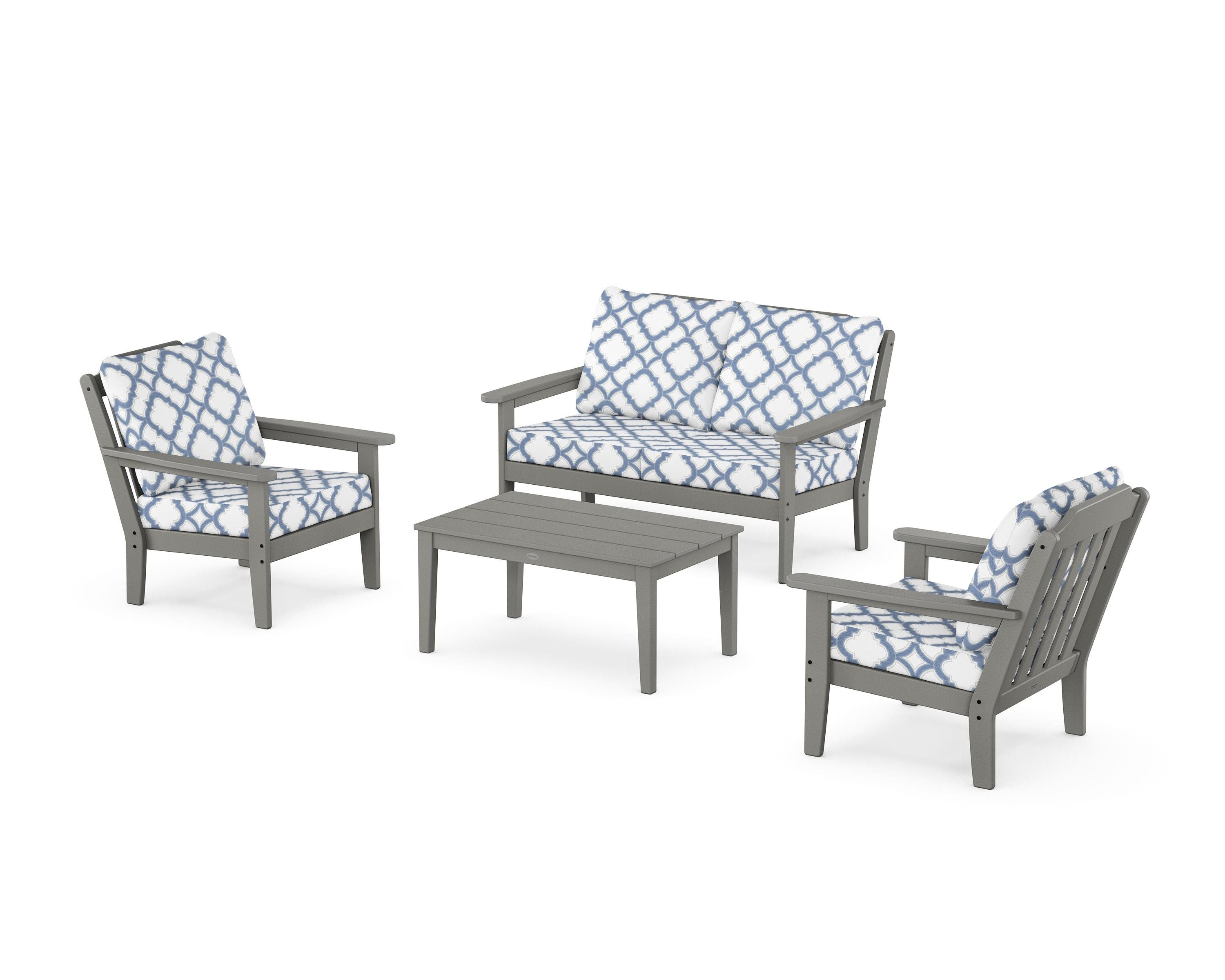 Country Living Cottage 4-Piece Deep Seating Set with Loveseat in Slate Grey / Trellis Sky Blue
