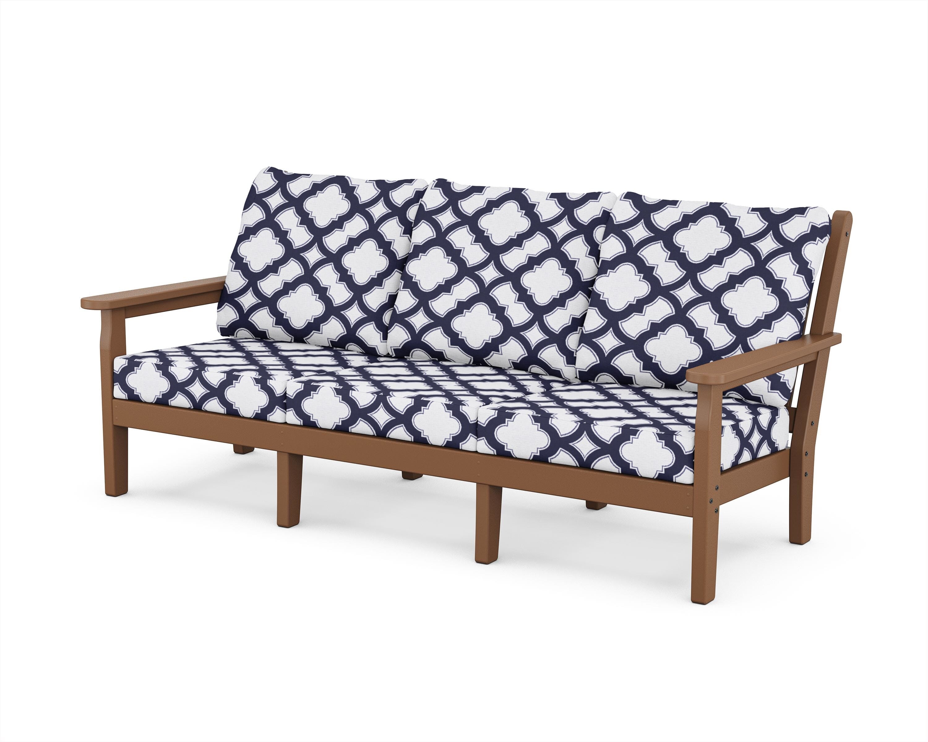 POLYWOOD® Chippendale Deep Seating Sofa in Teak / Trellis Navy