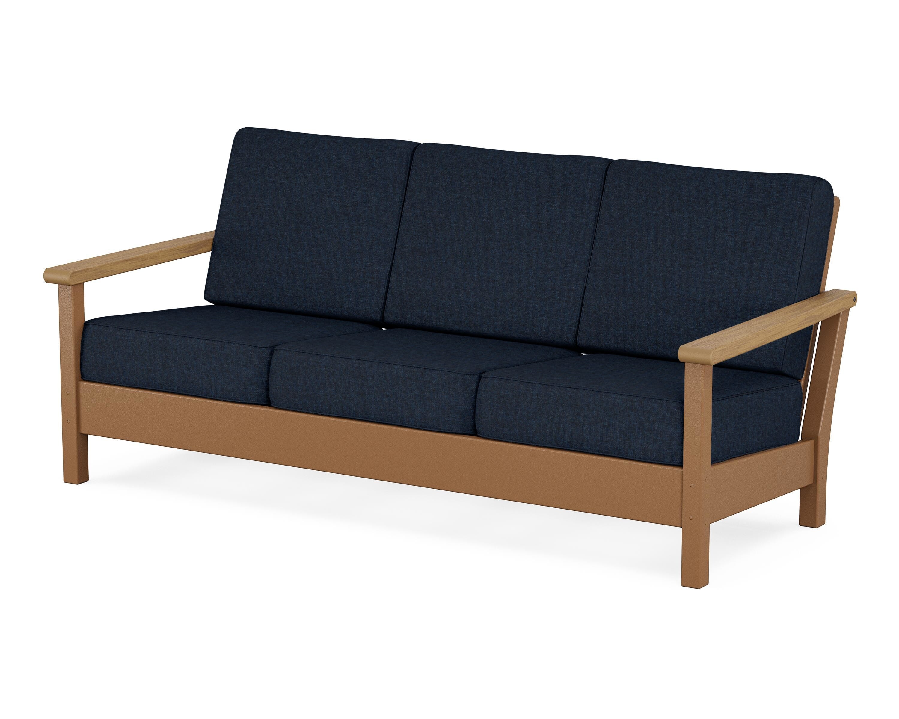 POLYWOOD® Harbour Deep Seating Sofa in Teak / Natural / Marine Indigo