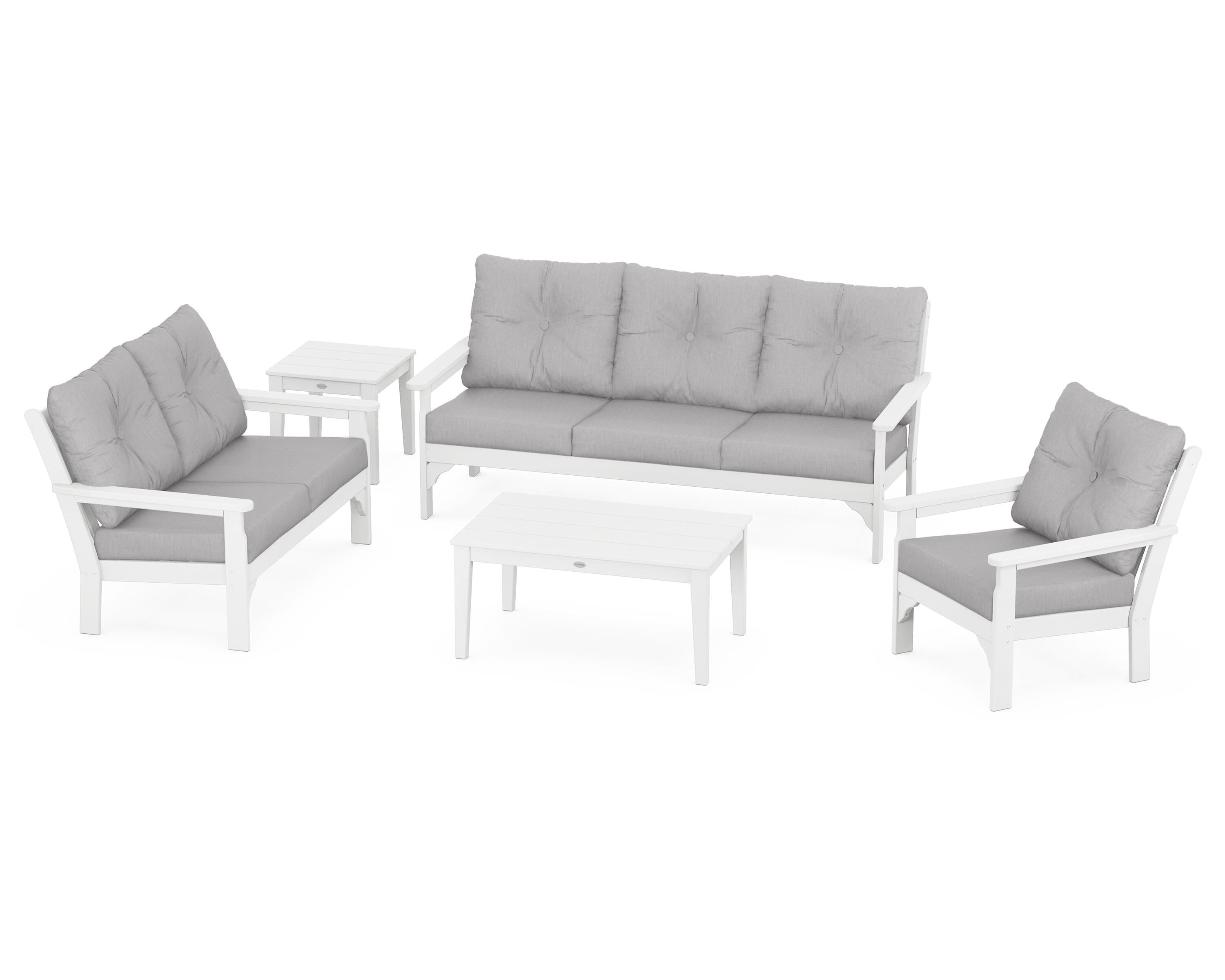 POLYWOOD® Vineyard 5 Piece Deep Seating Set in White / Granite