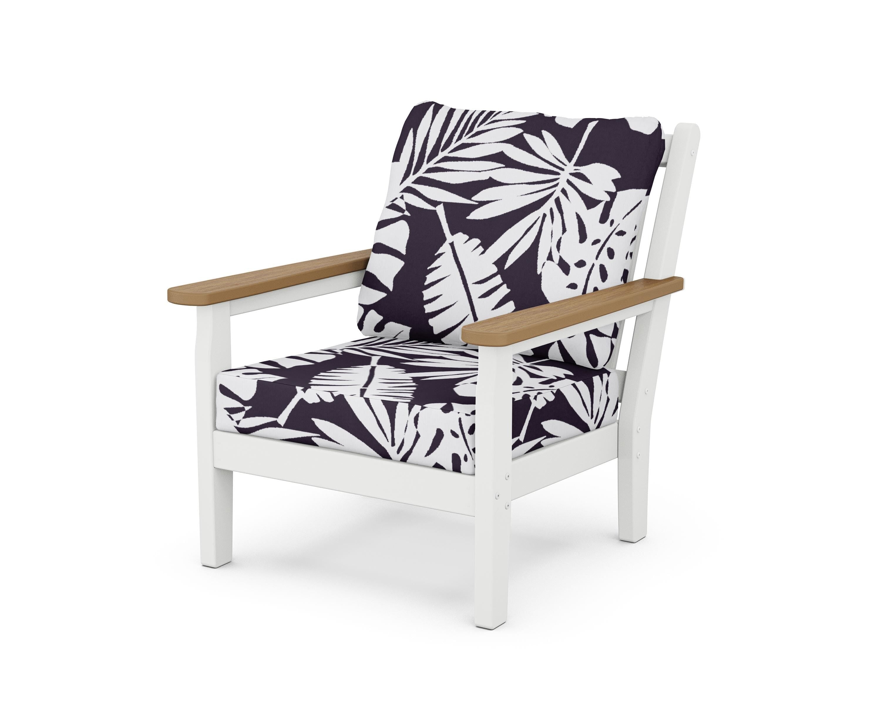 POLYWOOD® Chippendale Deep Seating Chair in White / Natural / Leaf Navy