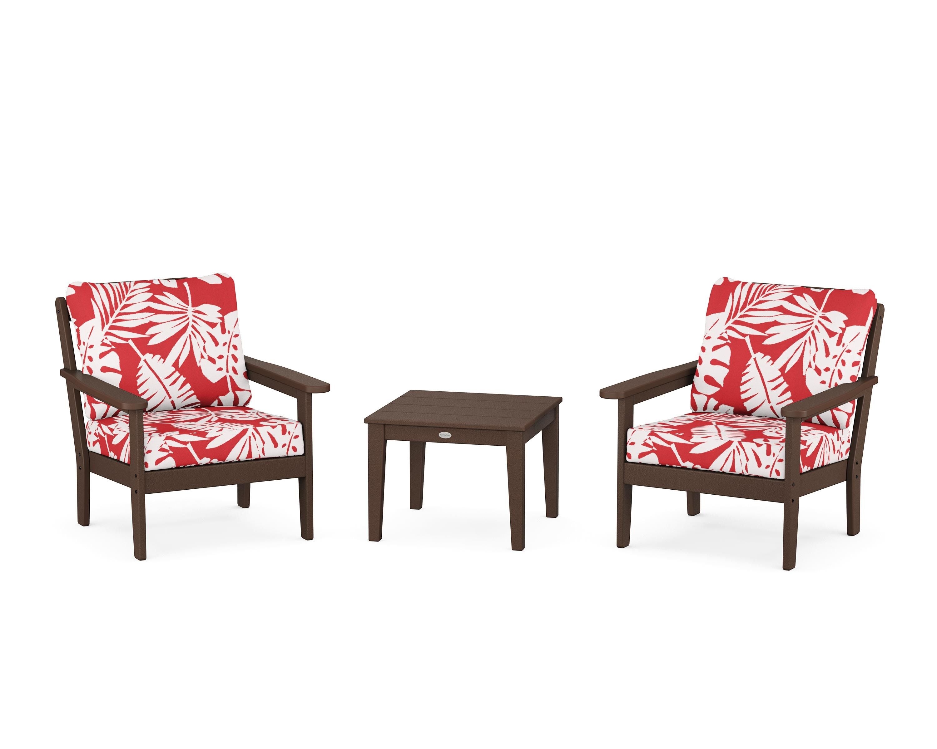 Country Living Cottage 3-Piece Deep Seating Set in Mahogany / Leaf Crimson
