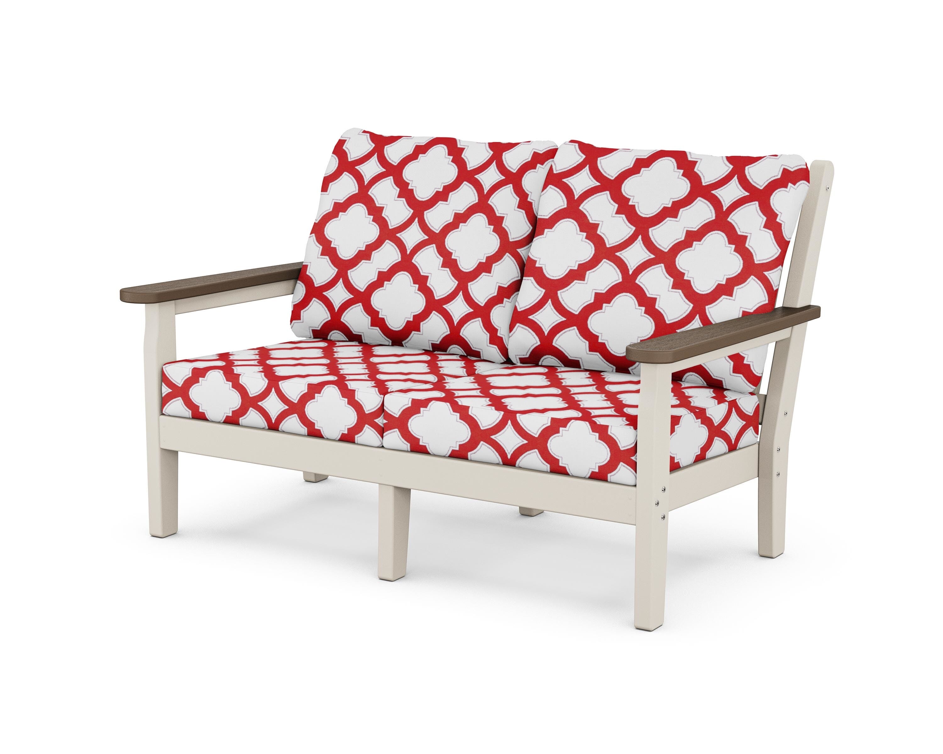 POLYWOOD® Chippendale Deep Seating Loveseat in Sand / Kona / Trellis Crimson
