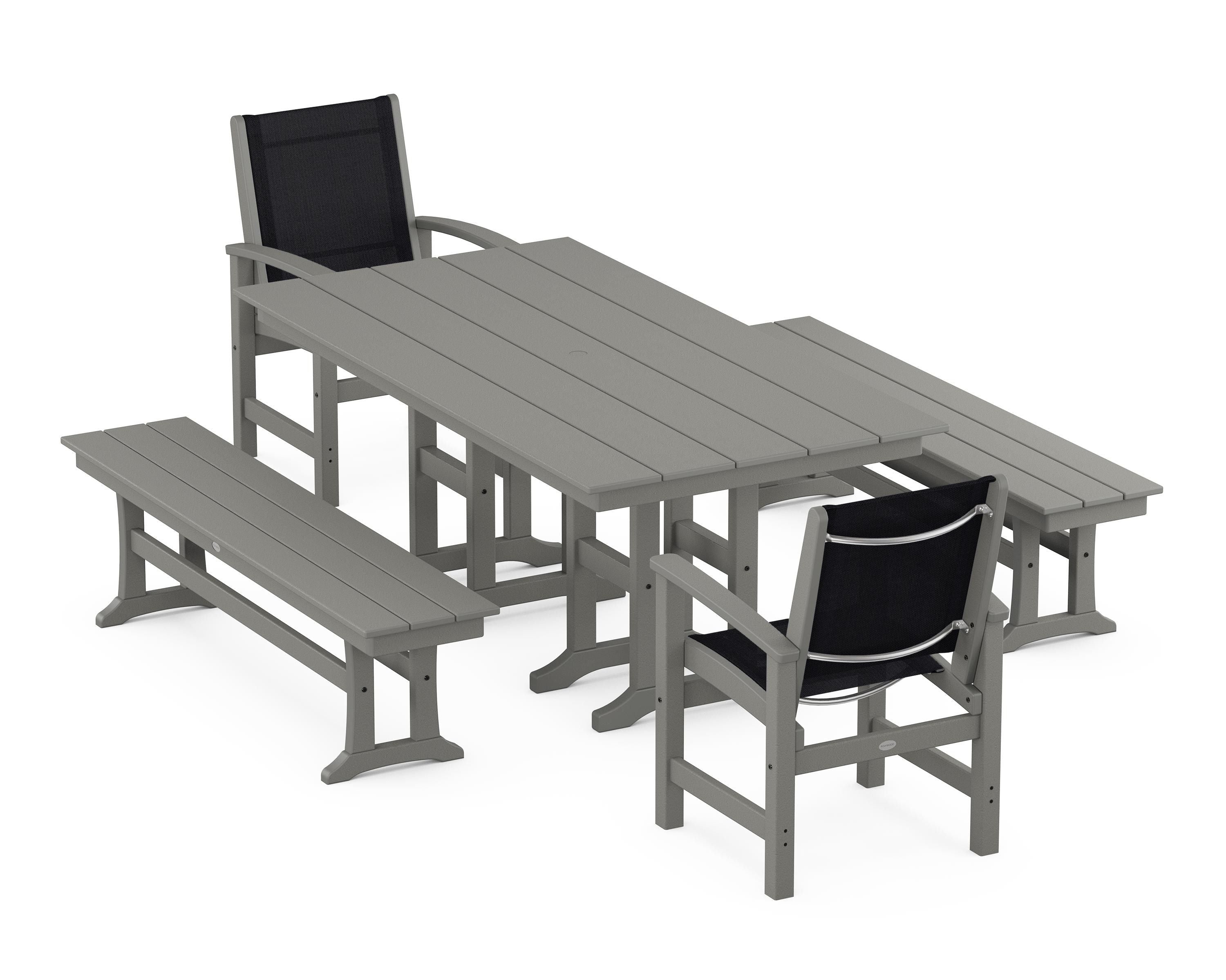 POLYWOOD® Coastal 5-Piece Farmhouse Dining Set in Slate Grey / Black Sling