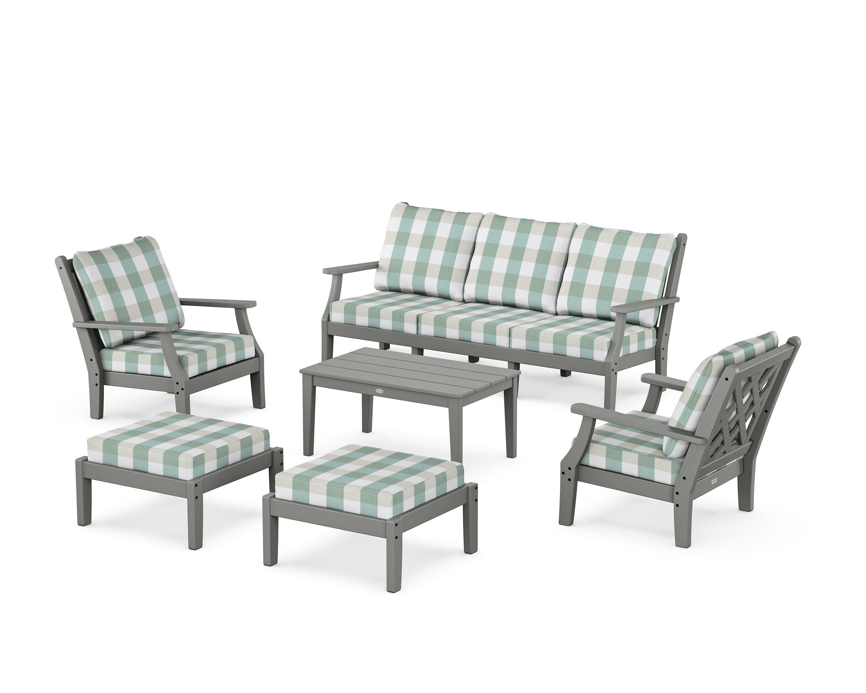 Country Living Wovendale 6-Piece Lounge Sofa Set in Slate Grey / Buffalo Plaid Glacier Spa