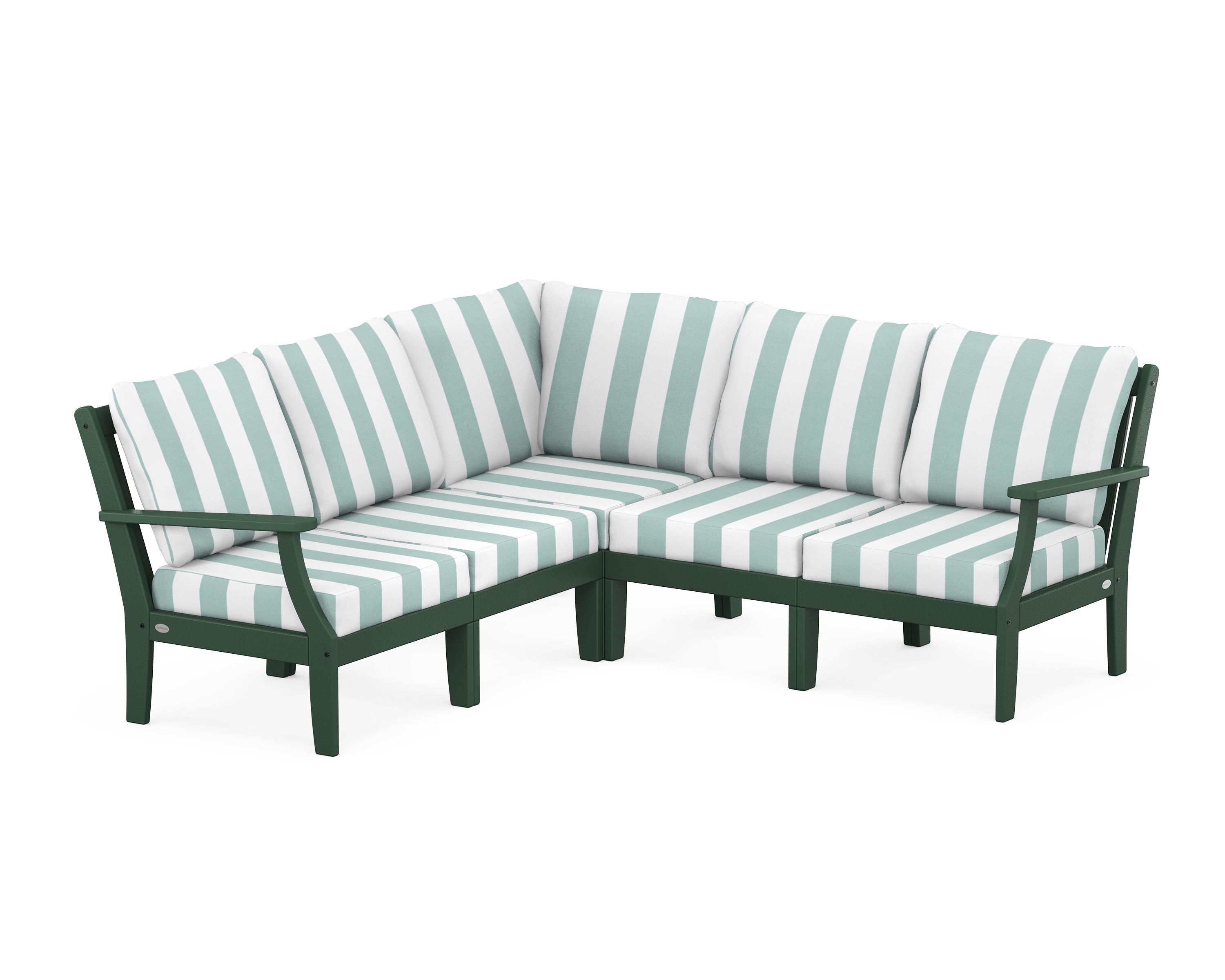 POLYWOOD® Braxton Modular 5-Piece Deep Seating Set in Green / Cabana Stripe Glacier Spa
