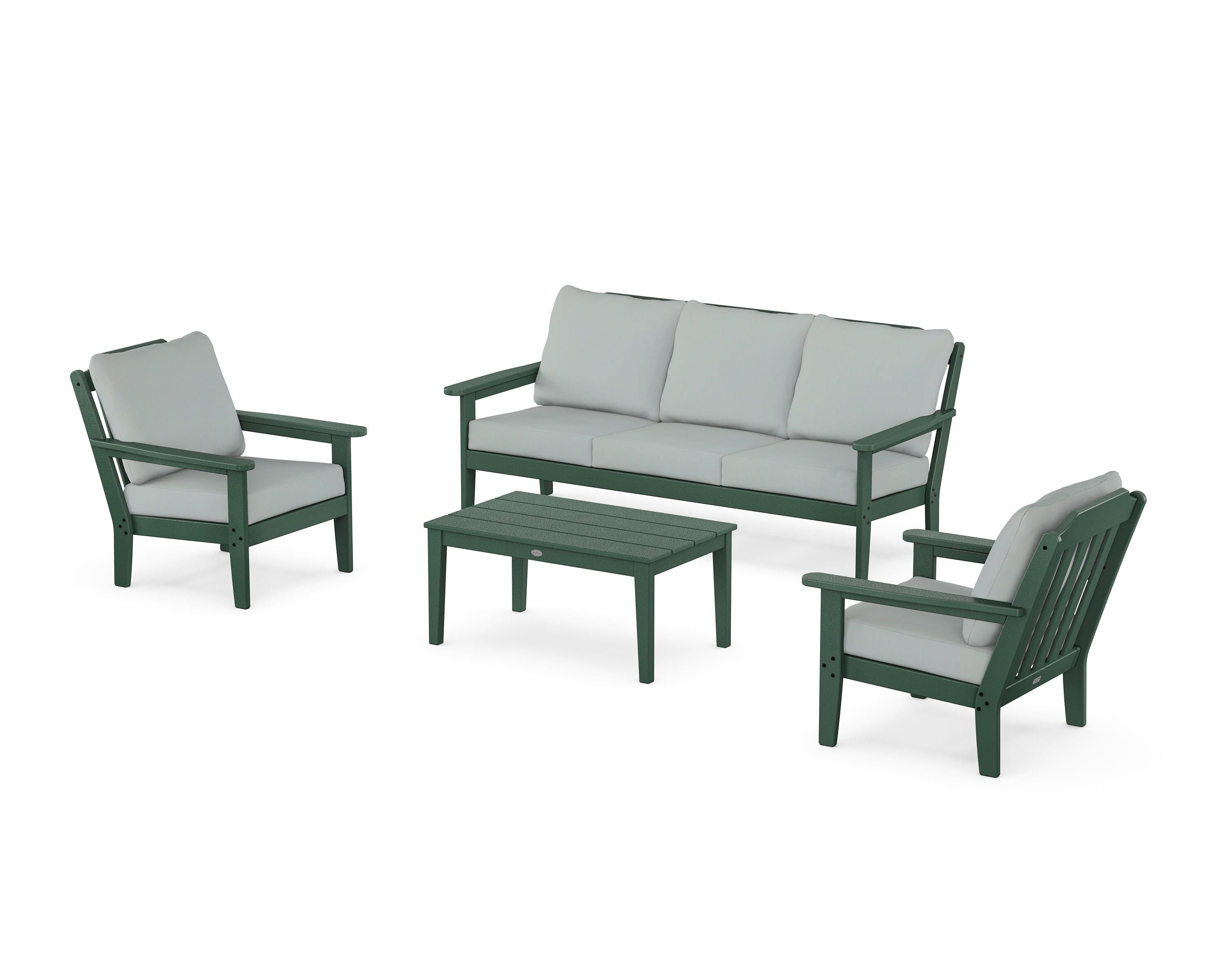Country Living Cottage 4-Piece Deep Seating Set with Sofa in Green / Spa