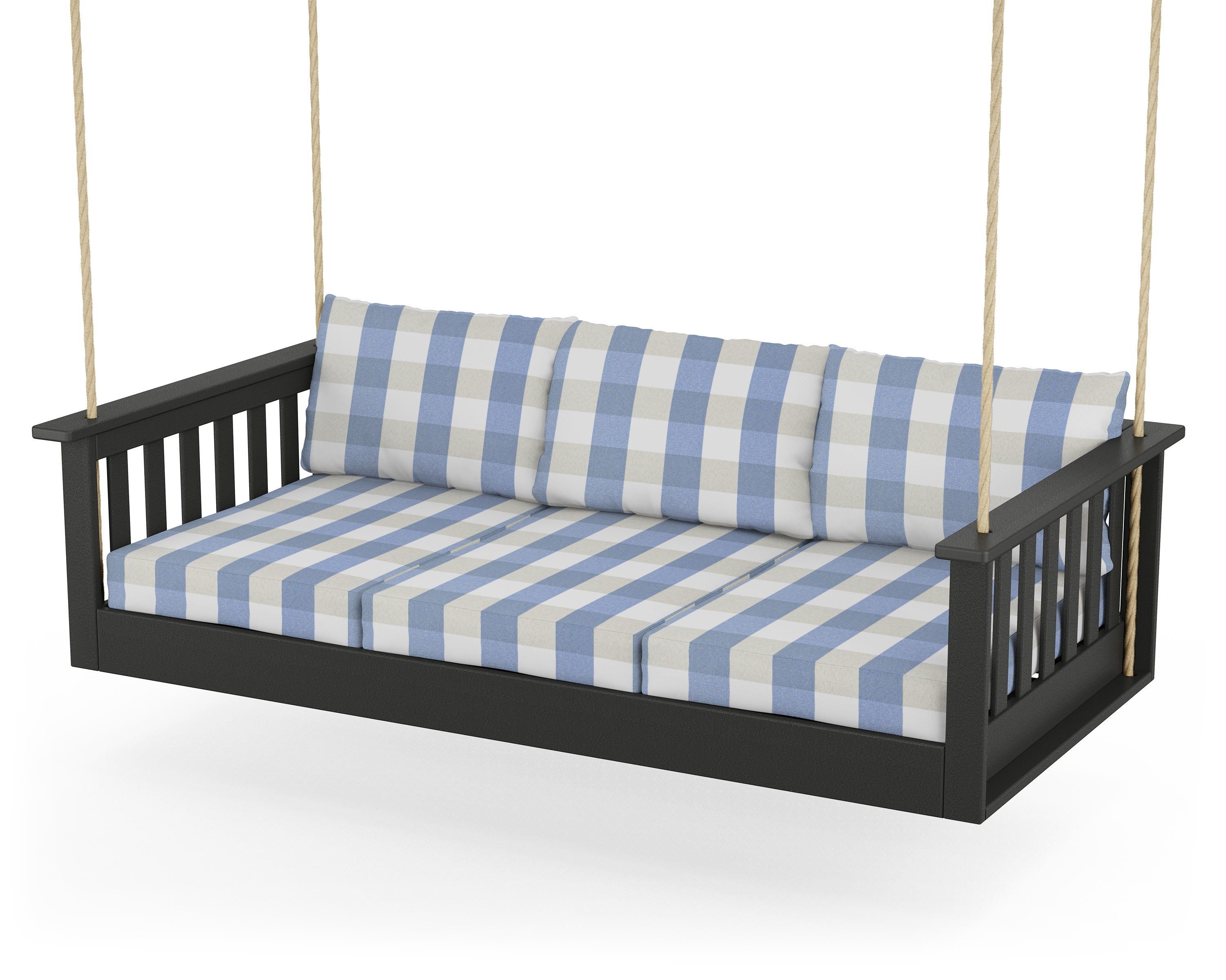 POLYWOOD® Vineyard Daybed Swing in Black / Buffalo Plaid Sky Blue