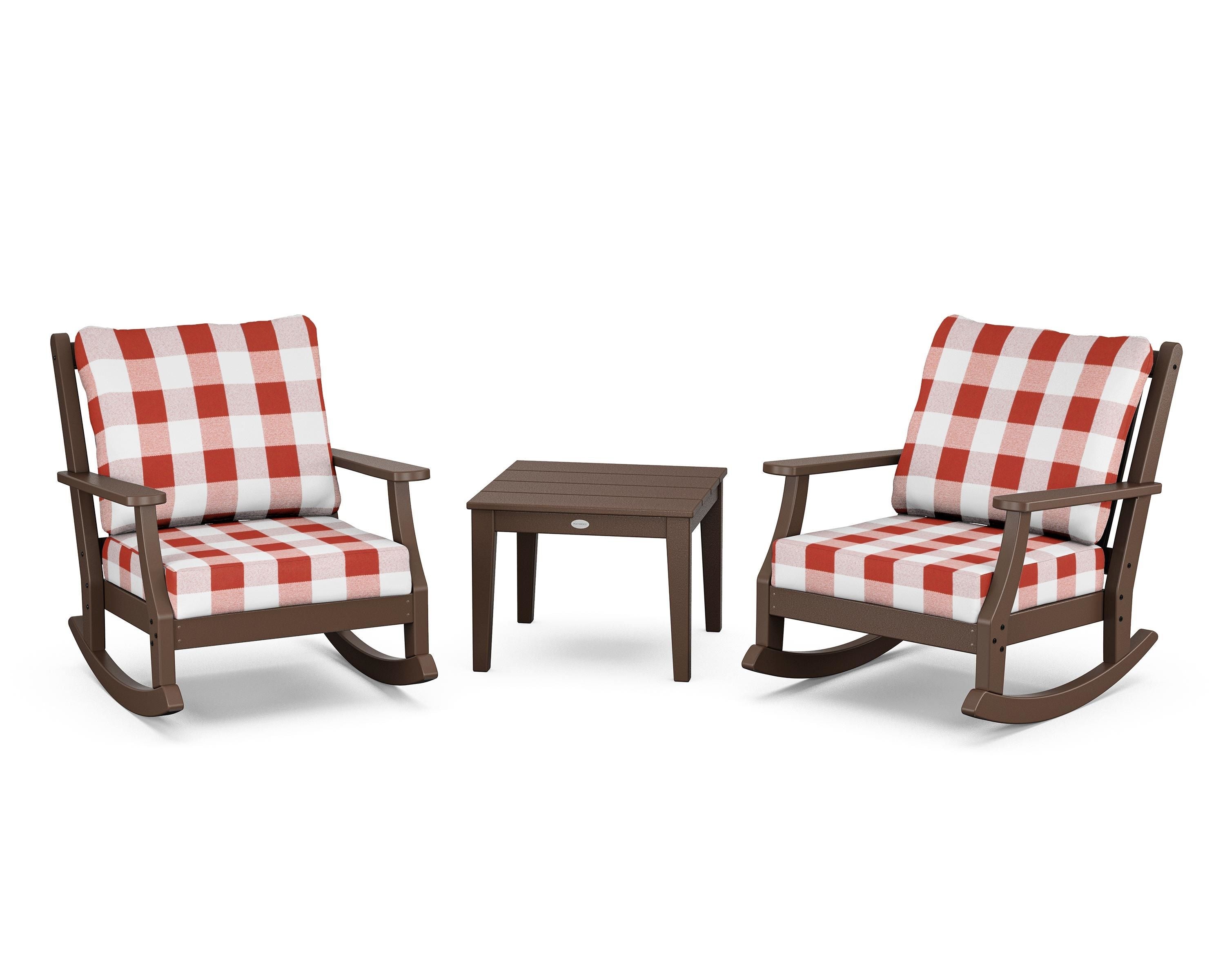 Country Living Wovendale 3-Piece Deep Seating Rocker Set in Mahogany / Buffalo Plaid Crimson