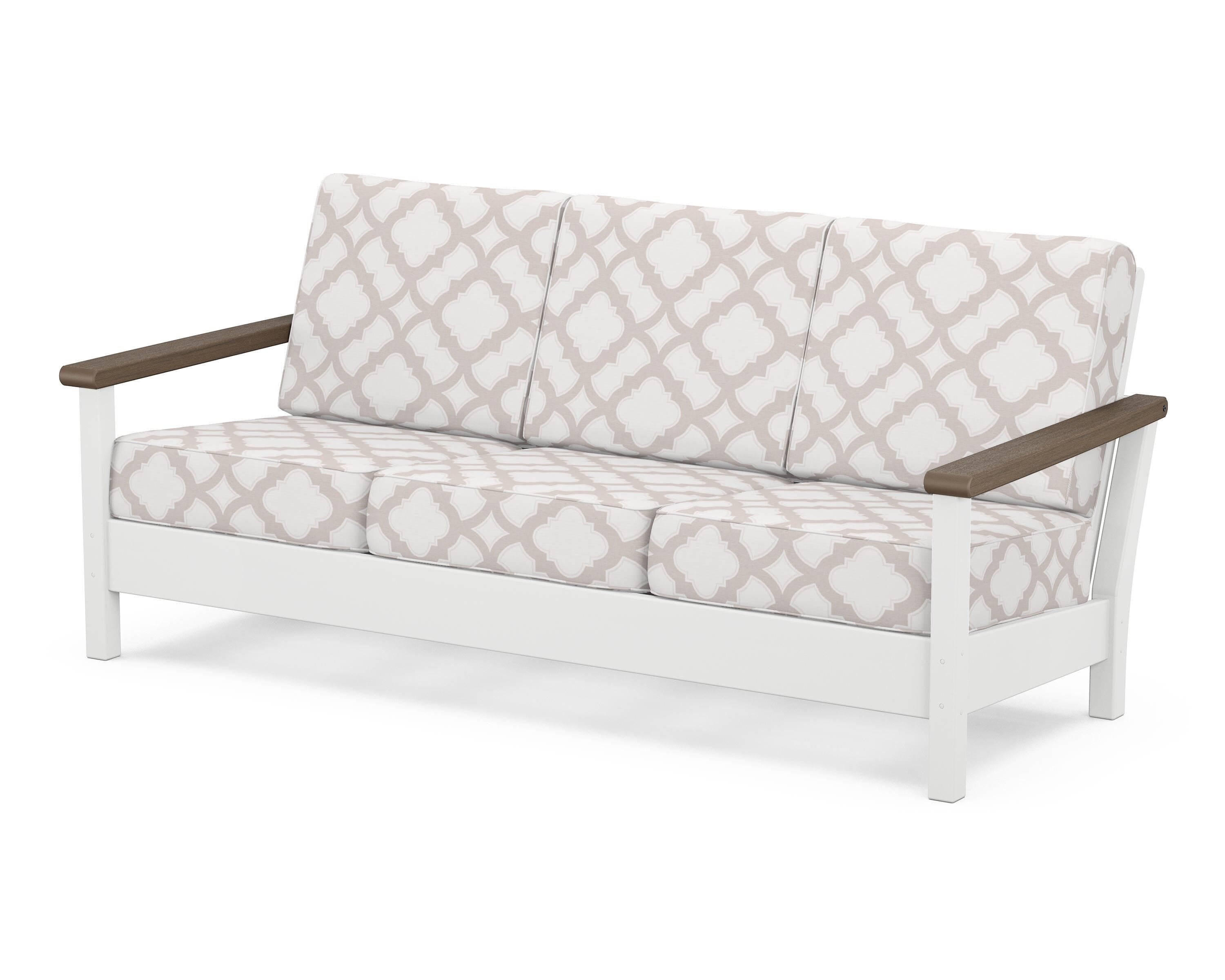POLYWOOD® Harbour Deep Seating Sofa in White / Kona / Trellis Dune Burlap