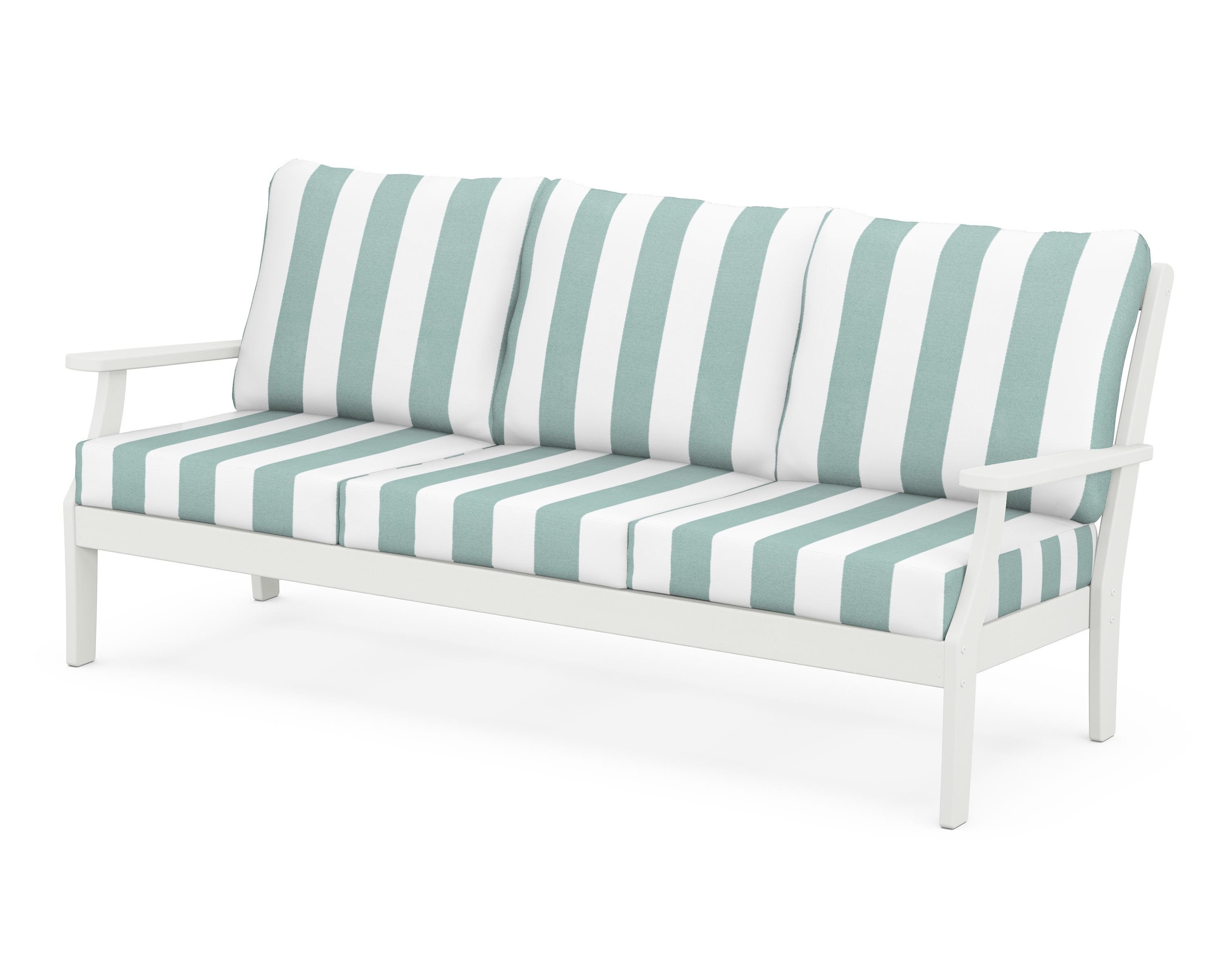 POLYWOOD® Braxton Deep Seating Sofa in Vintage White / Cabana Stripe Glacier Spa