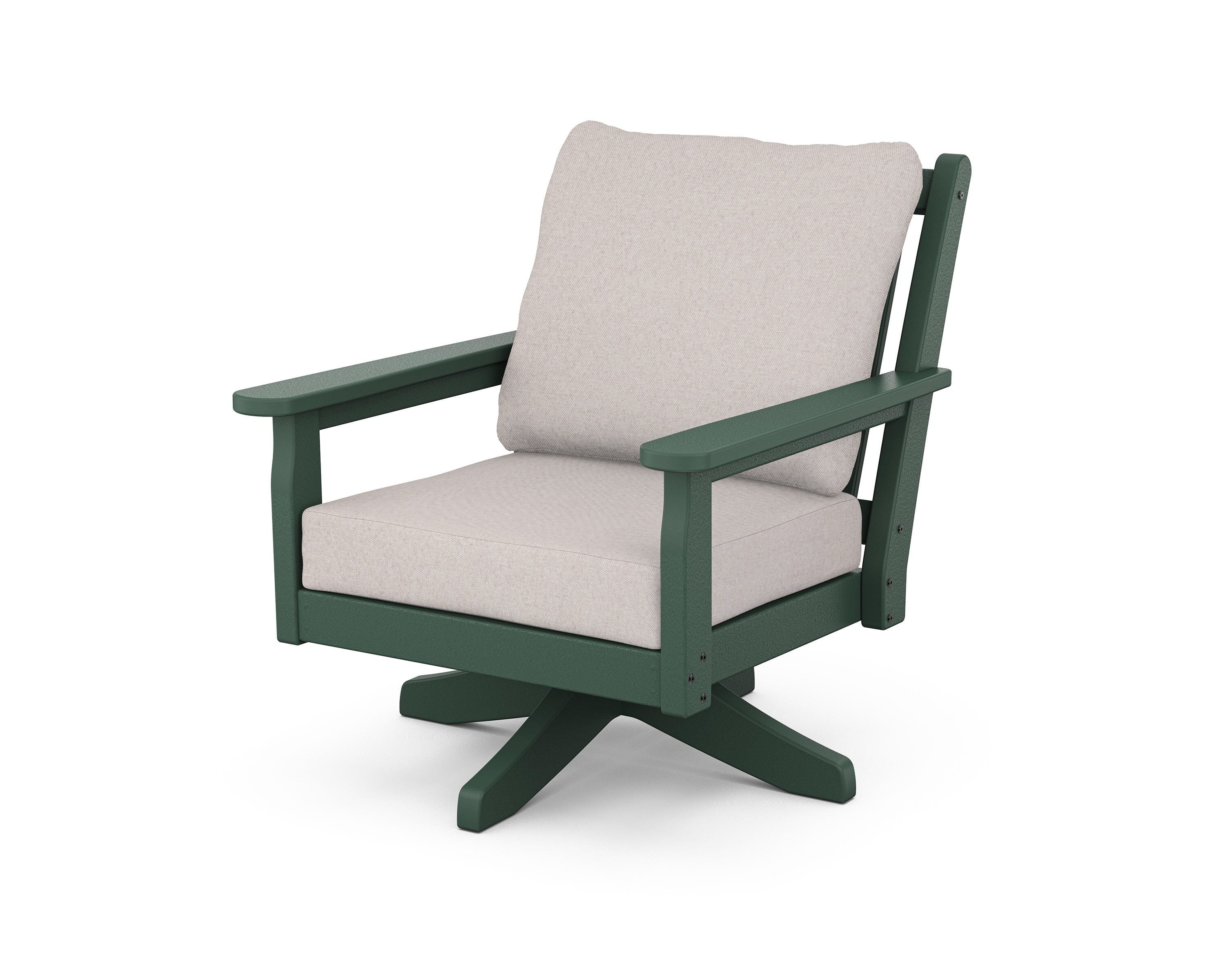 POLYWOOD® Chippendale Deep Seating Swivel Chair in Green / Dune Burlap