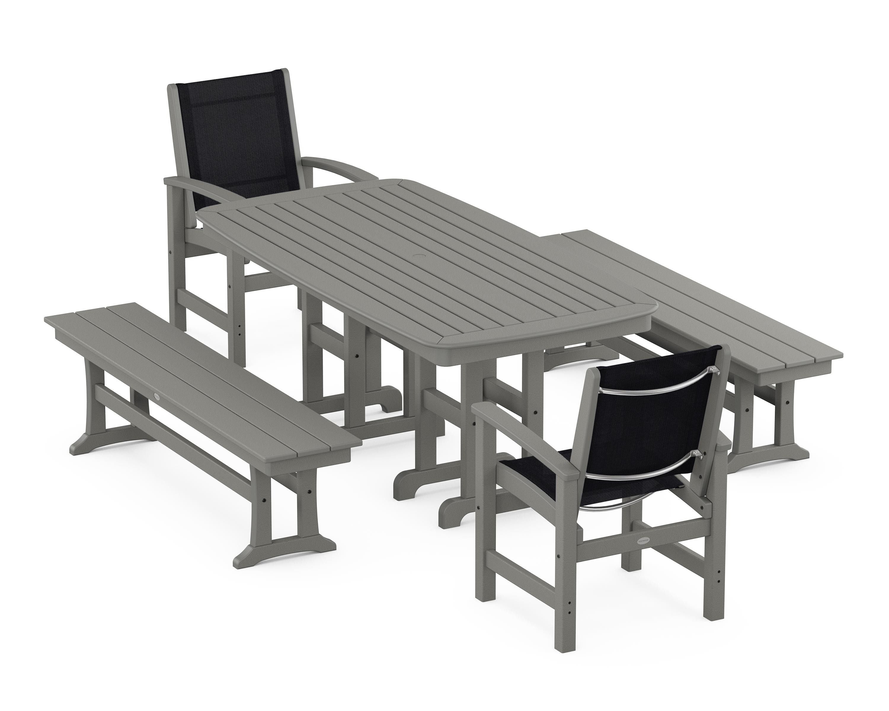 POLYWOOD® Coastal 5-Piece Dining Set in Slate Grey / Black Sling