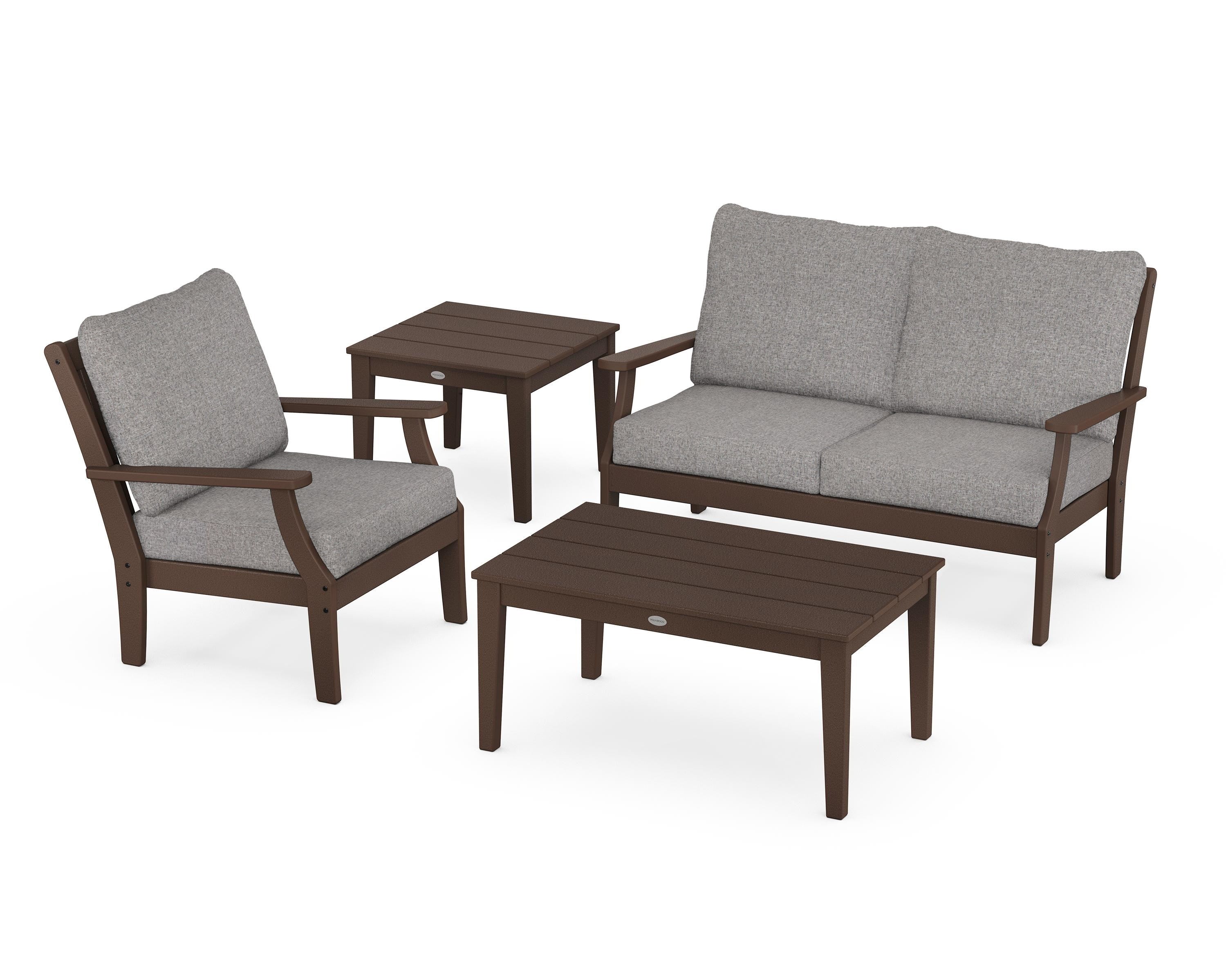 POLYWOOD® Braxton 4-Piece Deep Seating Set in Mahogany / Grey Mist