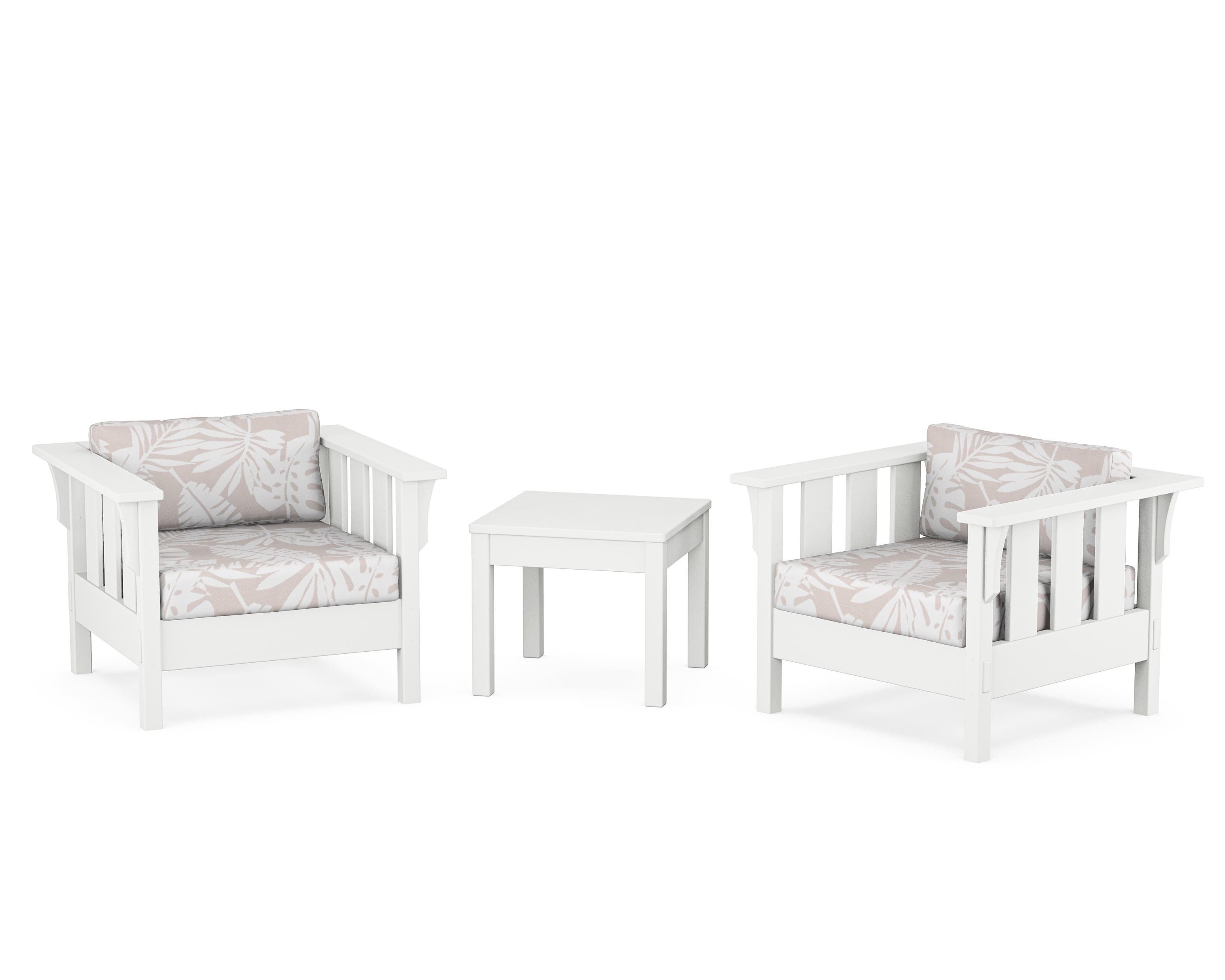 Martha Stewart by POLYWOOD® Acadia 3-Piece Deep Seating Set in White / Leaf Dune Burlap