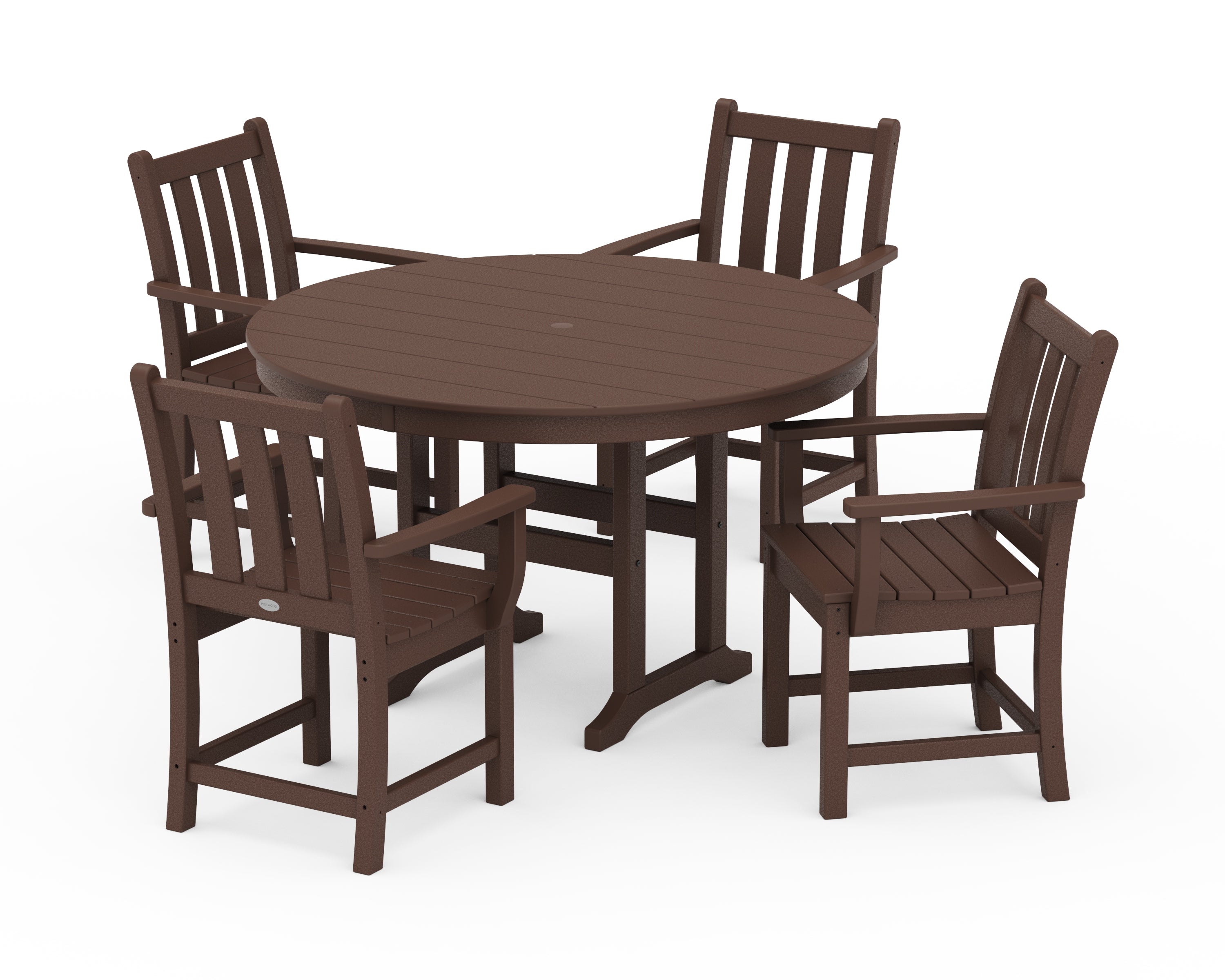 POLYWOOD® Traditional Garden 5-Piece Round Farmhouse Dining Set in Mahogany