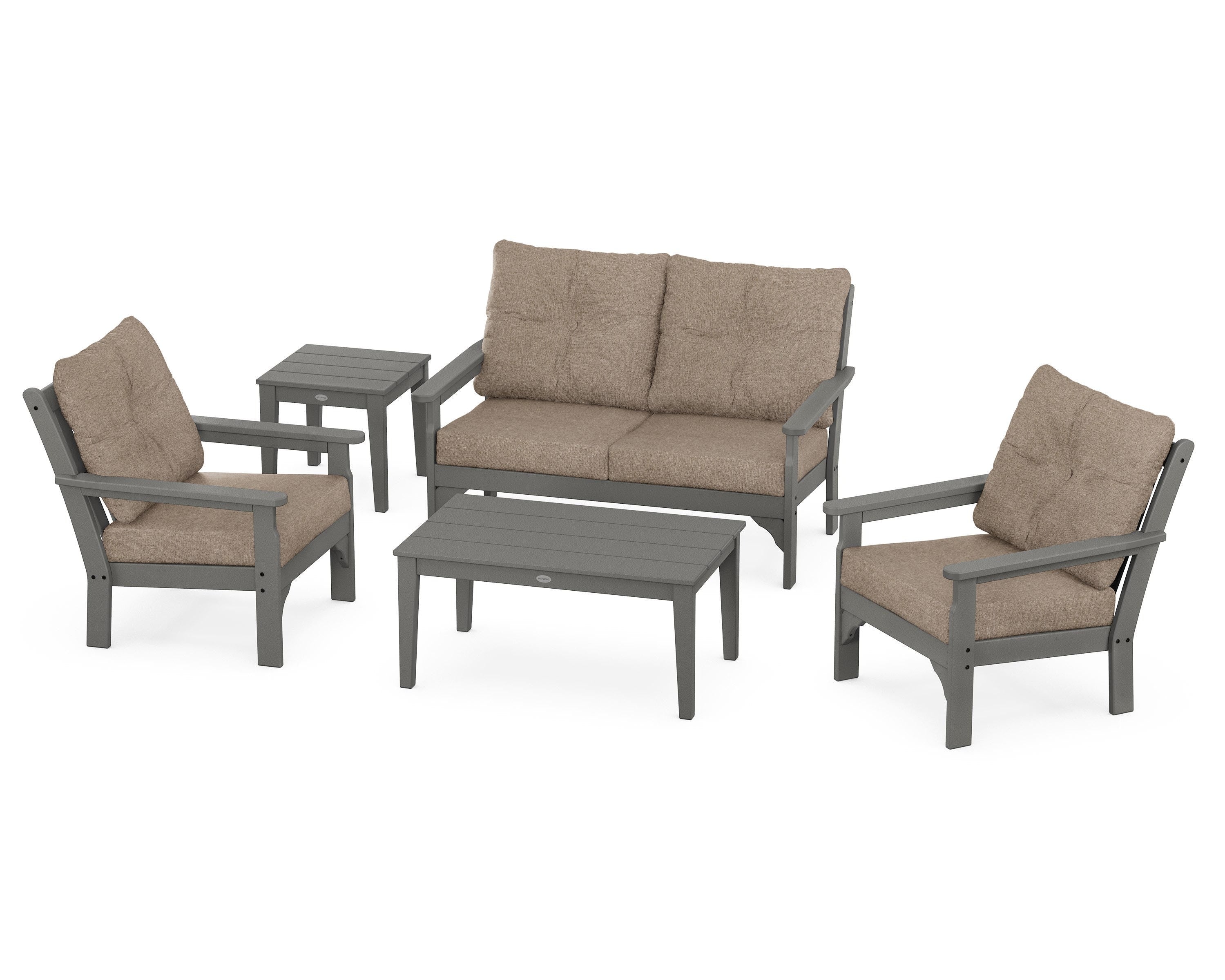 POLYWOOD® Vineyard 5-Piece Deep Seating Set in Slate Grey / Spiced Burlap