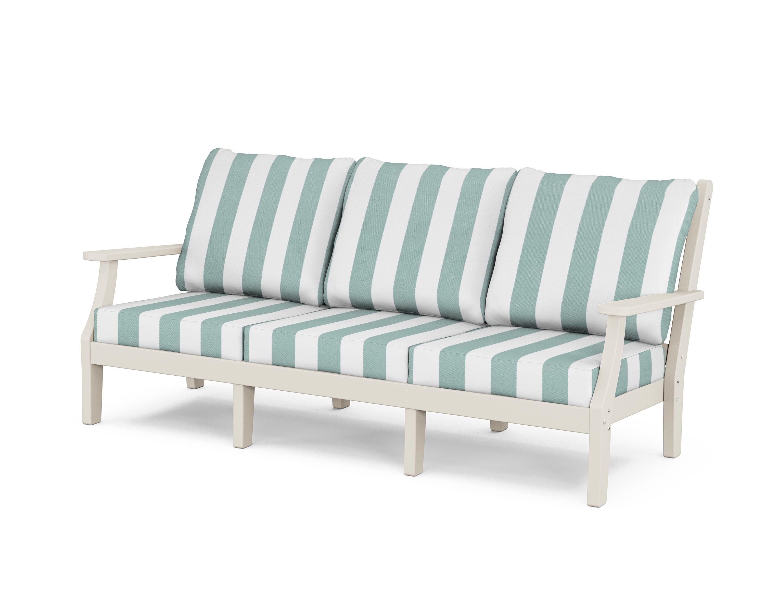 Country Living Wovendale Deep Seating Sofa in Sand / Cabana Stripe Glacier Spa