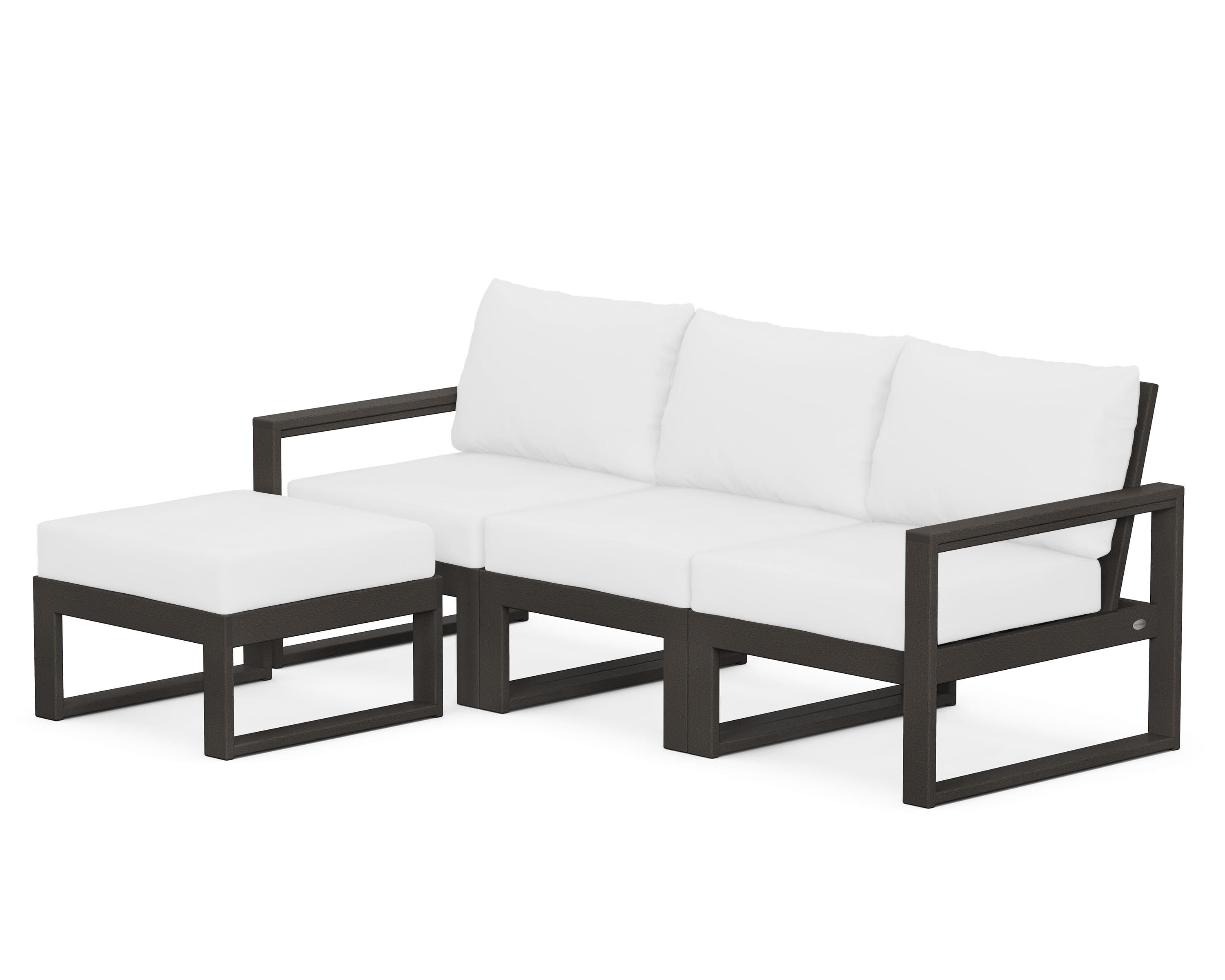 POLYWOOD® EDGE 4-Piece Modular Deep Seating Set with Ottoman in Vintage Coffee / Natural
