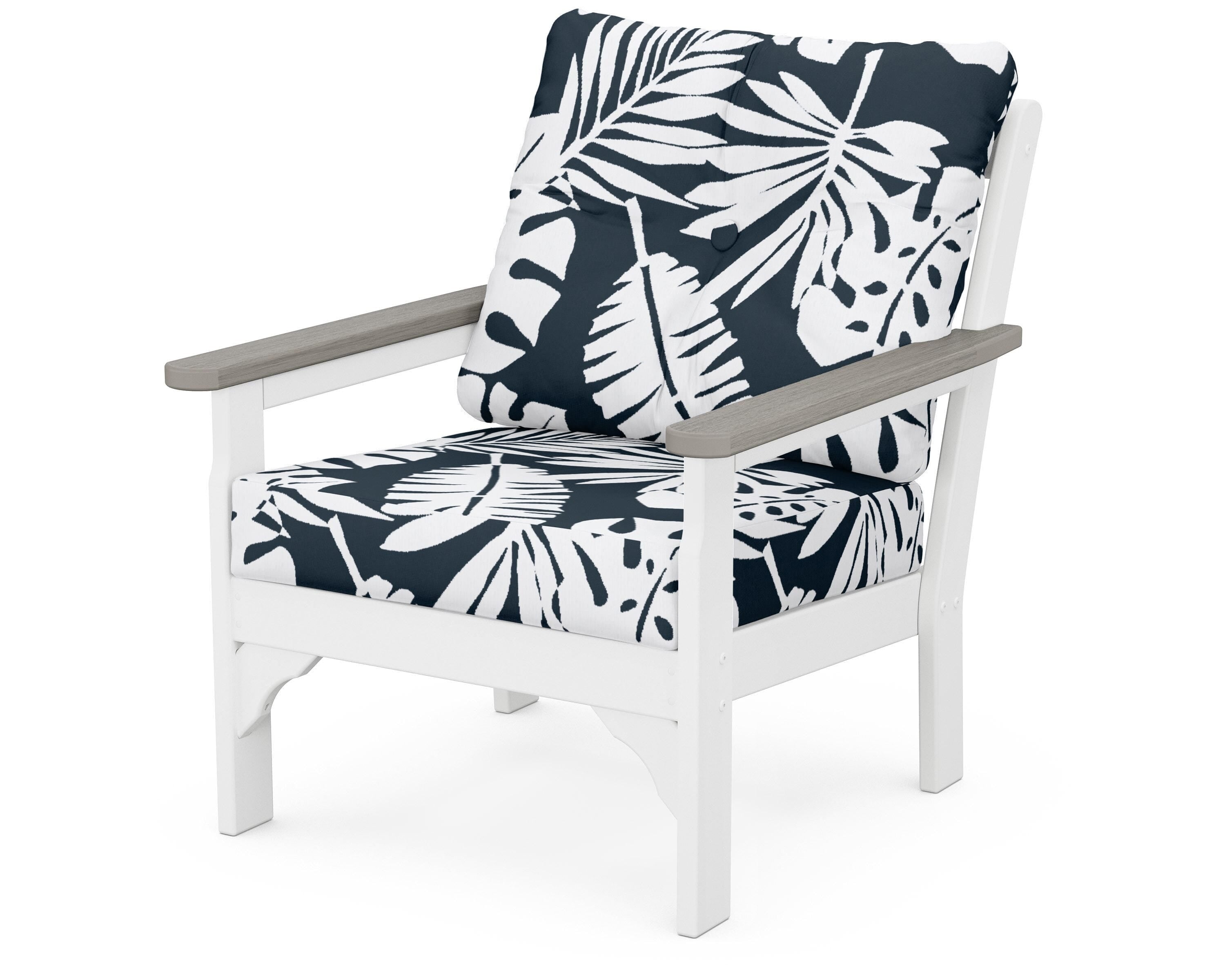 POLYWOOD® Vineyard Deep Seating Chair in White / Driftwood / Leaf Marine Indigo