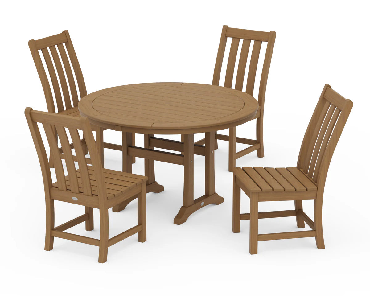 Vineyard Side Chair 5-Piece Round Dining Set With Trestle Legs