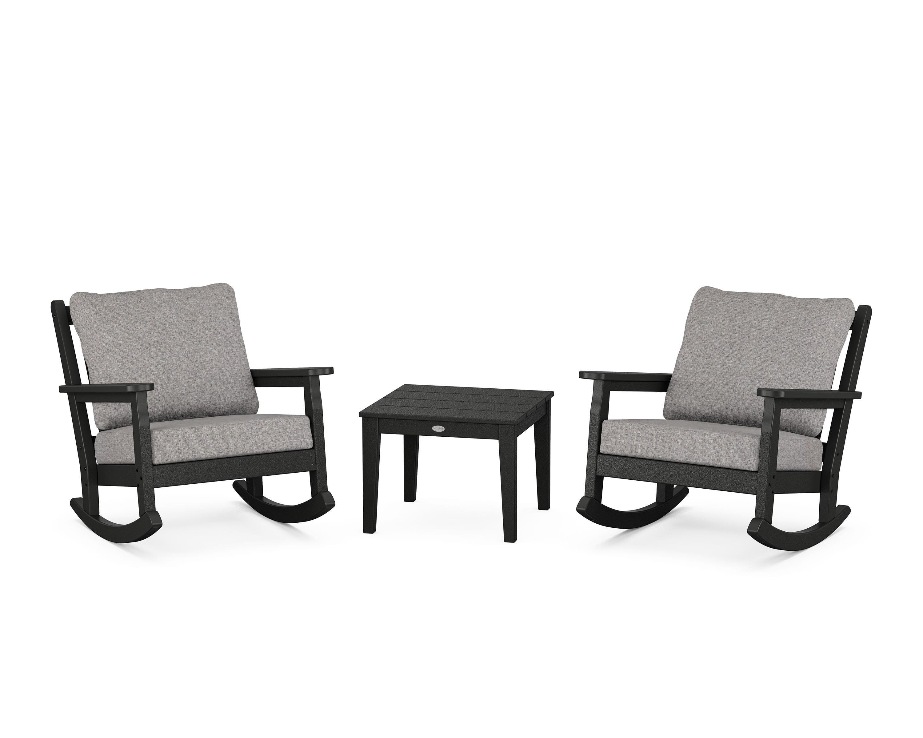 POLYWOOD® Chippendale 3-Piece Deep Seating Rocker Set in Black / Grey Mist