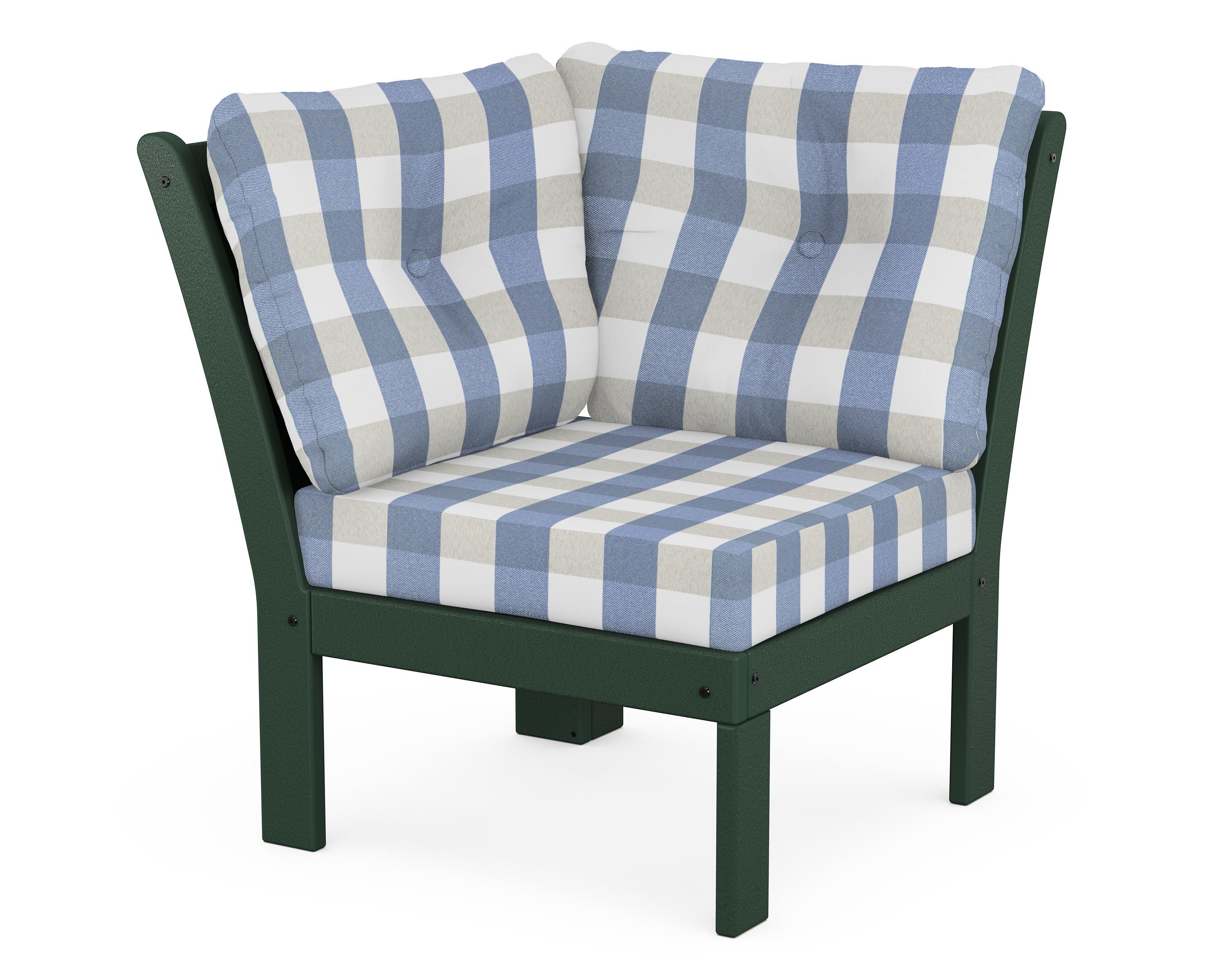POLYWOOD® Vineyard Modular Corner Chair in Green / Buffalo Plaid Sky Blue