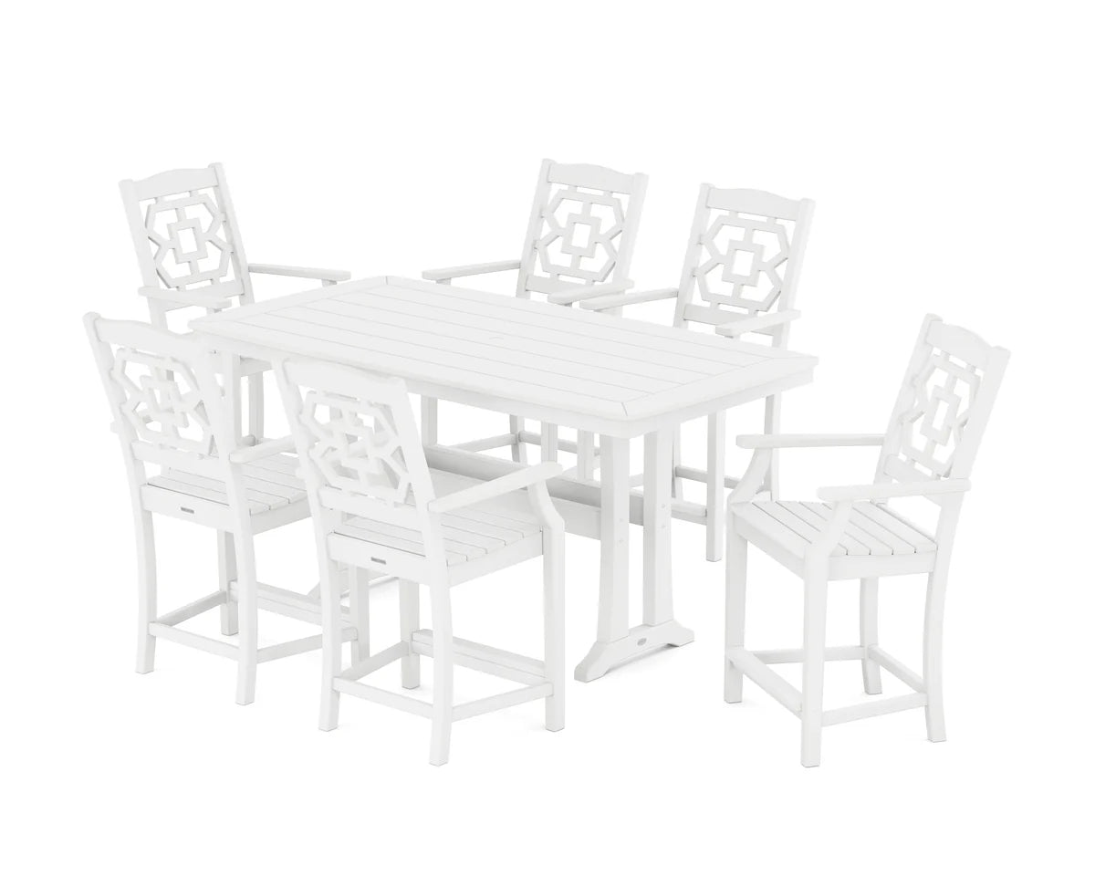 Chinoiserie Arm Chair 7-Piece Counter Set with Trestle Legs