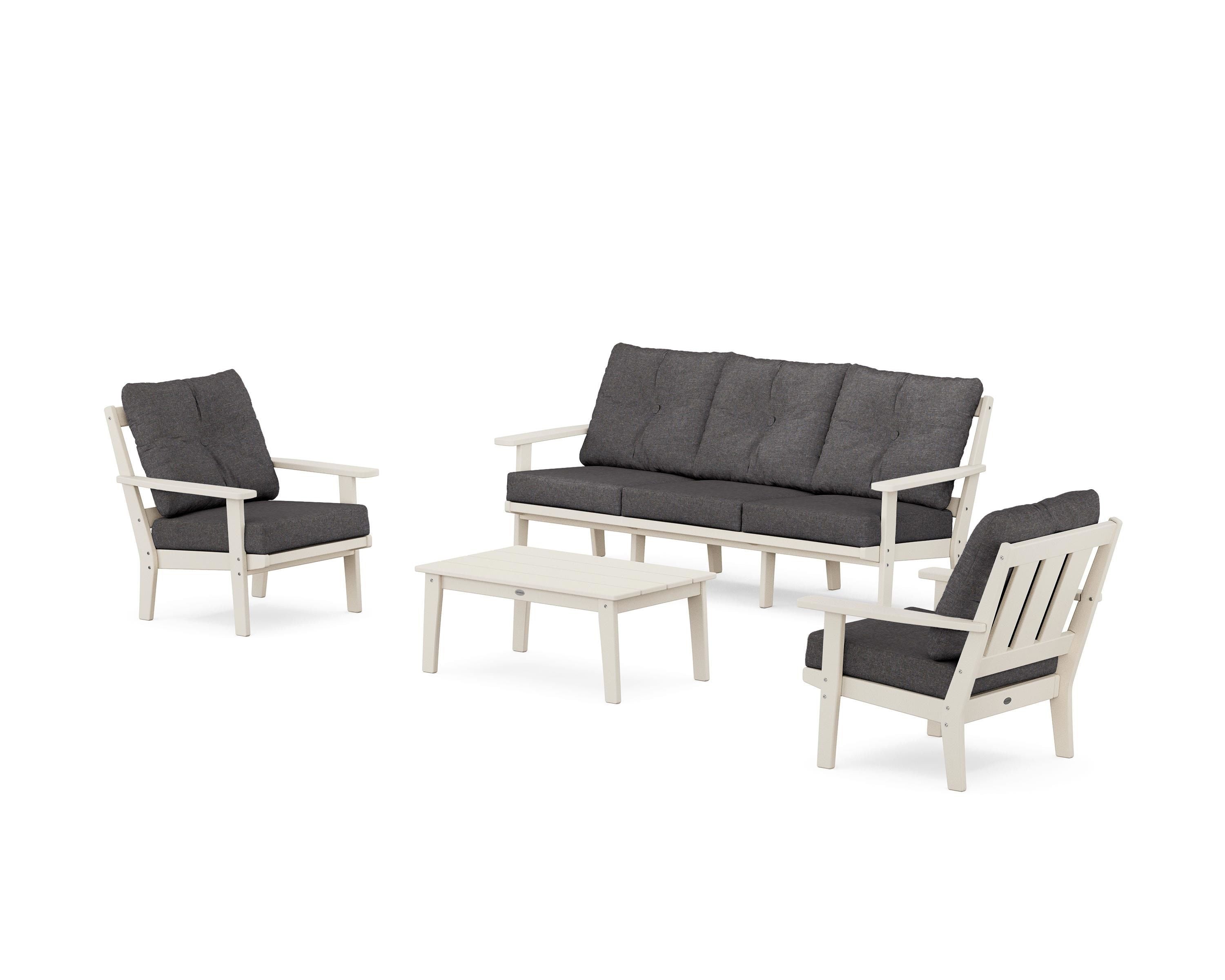 POLYWOOD® Oxford 4-Piece Deep Seating Set with Sofa in Sand / Ash Charcoal