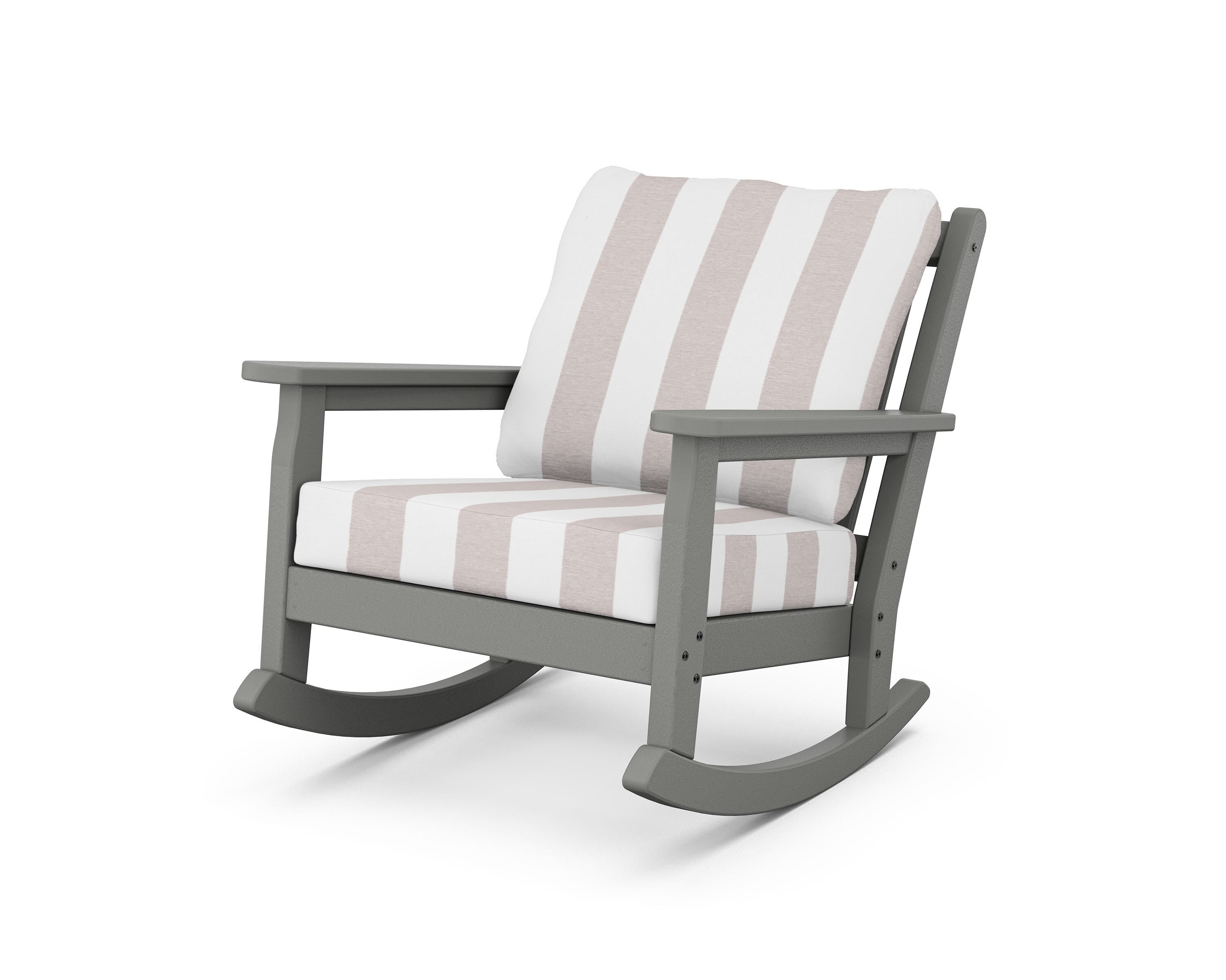 POLYWOOD® Chippendale Deep Seating Rocking Chair in Slate Grey / Cabana Stripe Dune Burlap