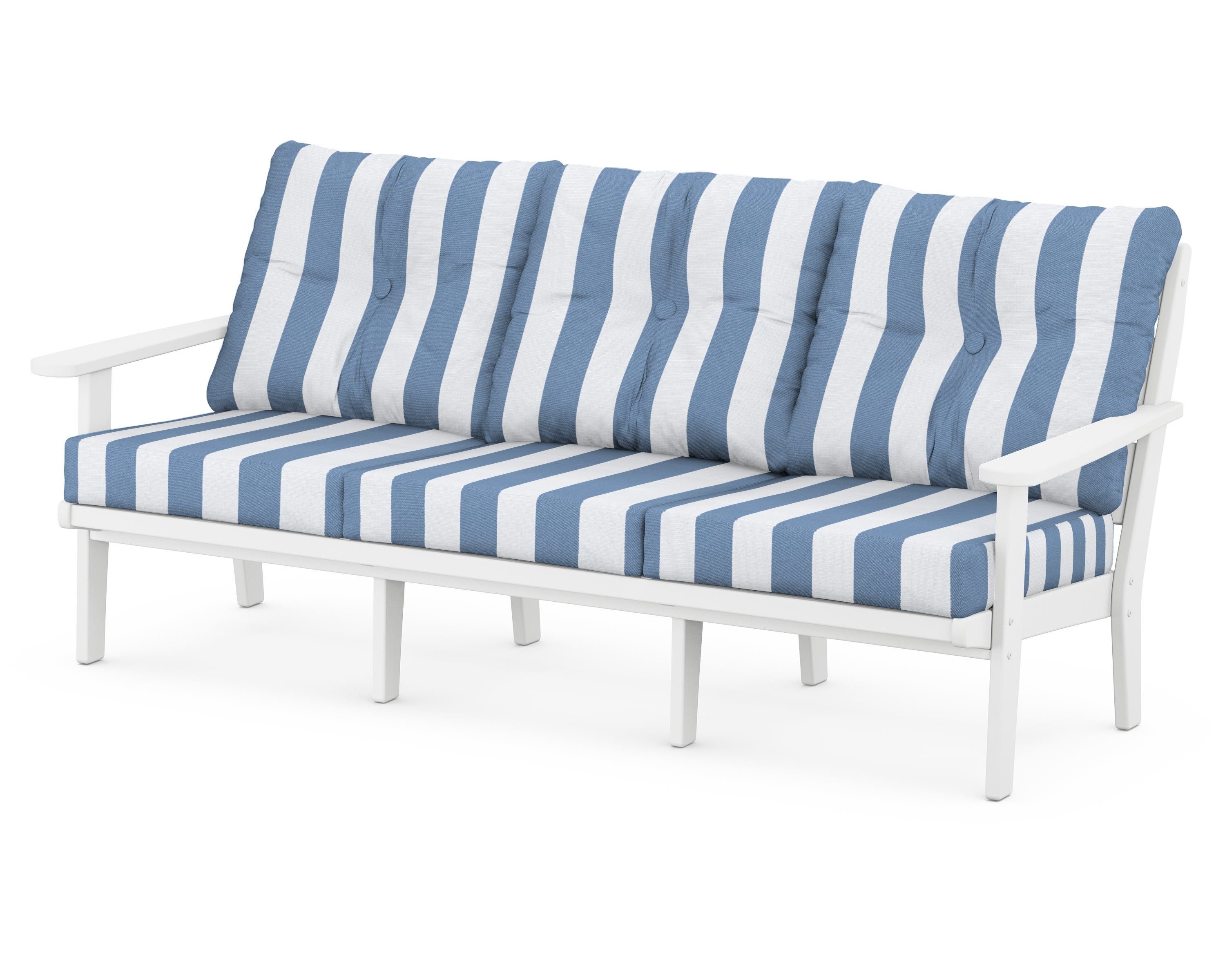POLYWOOD® Lakeside Deep Seating Sofa in White / Cabana Stripe Sky Blue