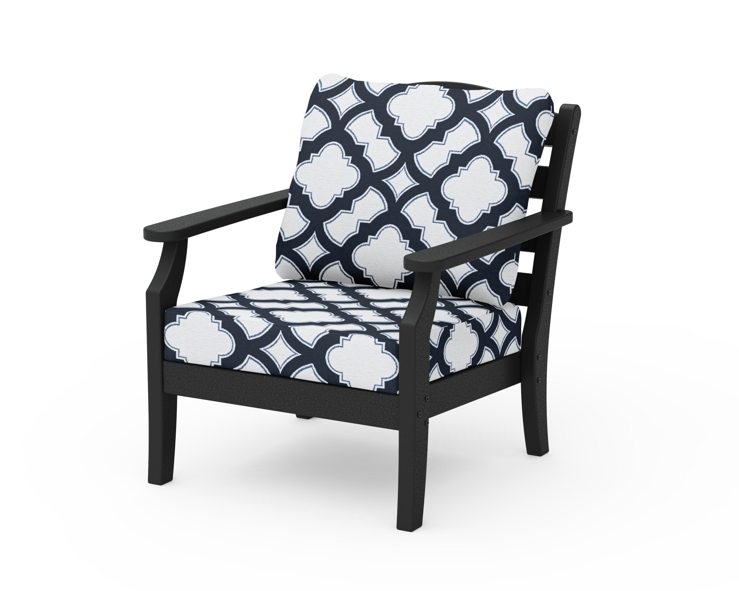 Draper James™ by POLYWOOD® Savannah Deep Seating Chair in Black / Trellis Marine Indigo