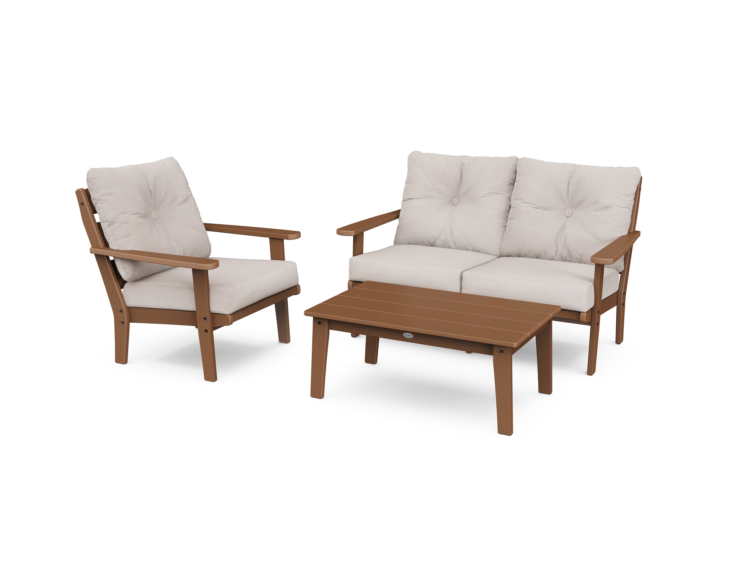 POLYWOOD® Lakeside 3-Piece Deep Seating Set in Teak / Dune Burlap