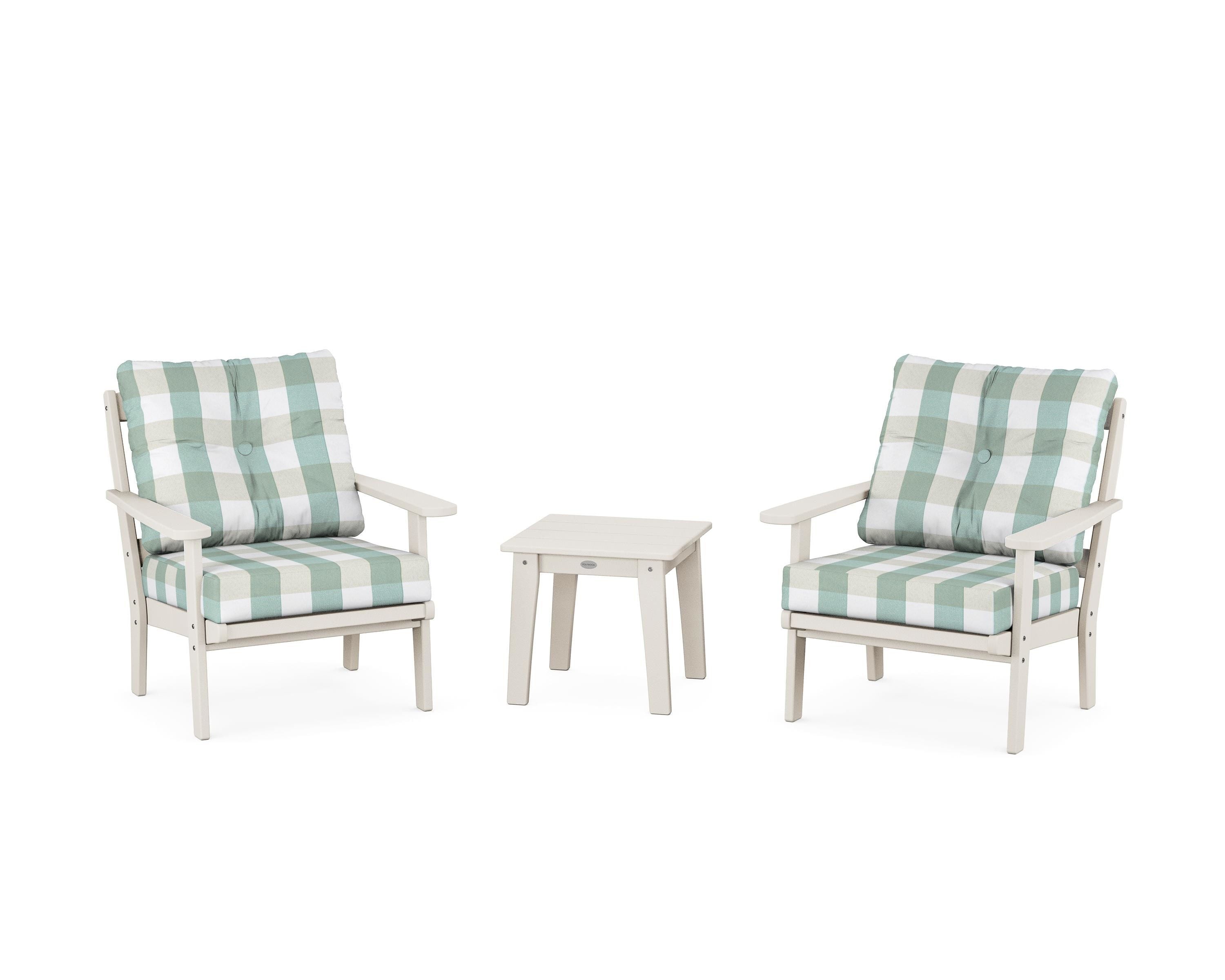POLYWOOD® Mission 3-Piece Deep Seating Set in Sand / Buffalo Plaid Glacier Spa