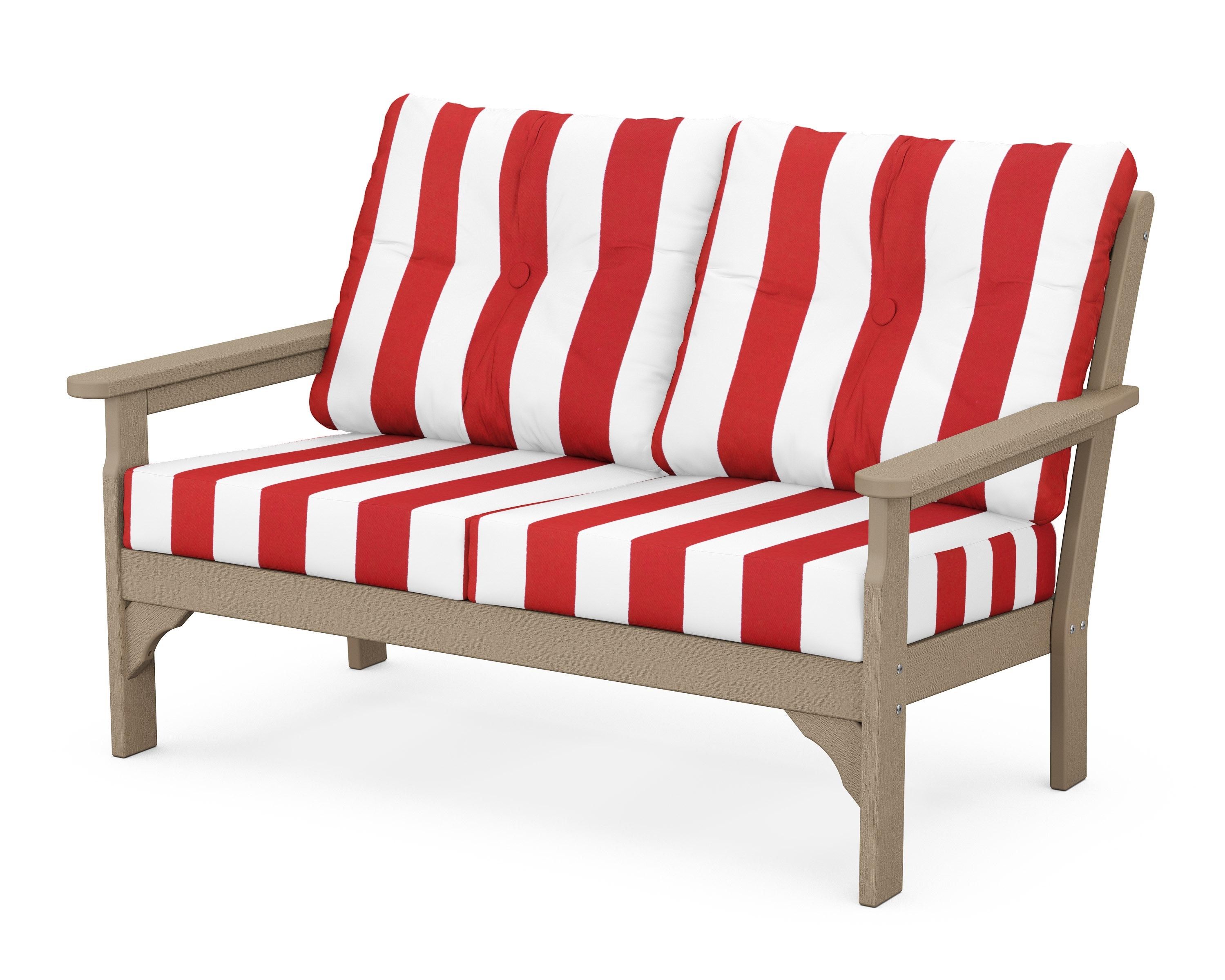 POLYWOOD® Vineyard Deep Seating Loveseat in Vintage Sahara / Cabana Stripe Crimson