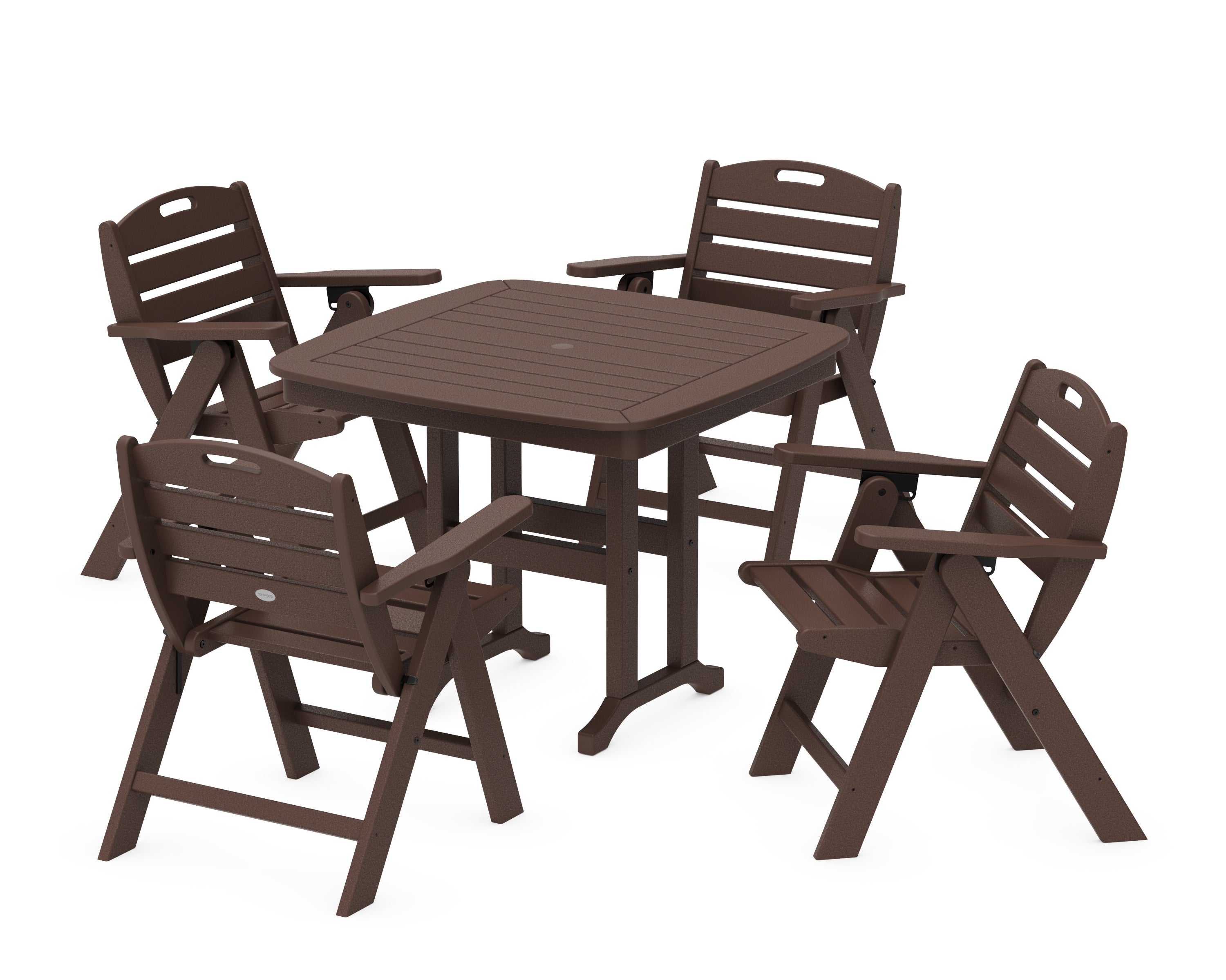 POLYWOOD® Nautical Folding Lowback Chair 5-Piece Dining Set in Mahogany