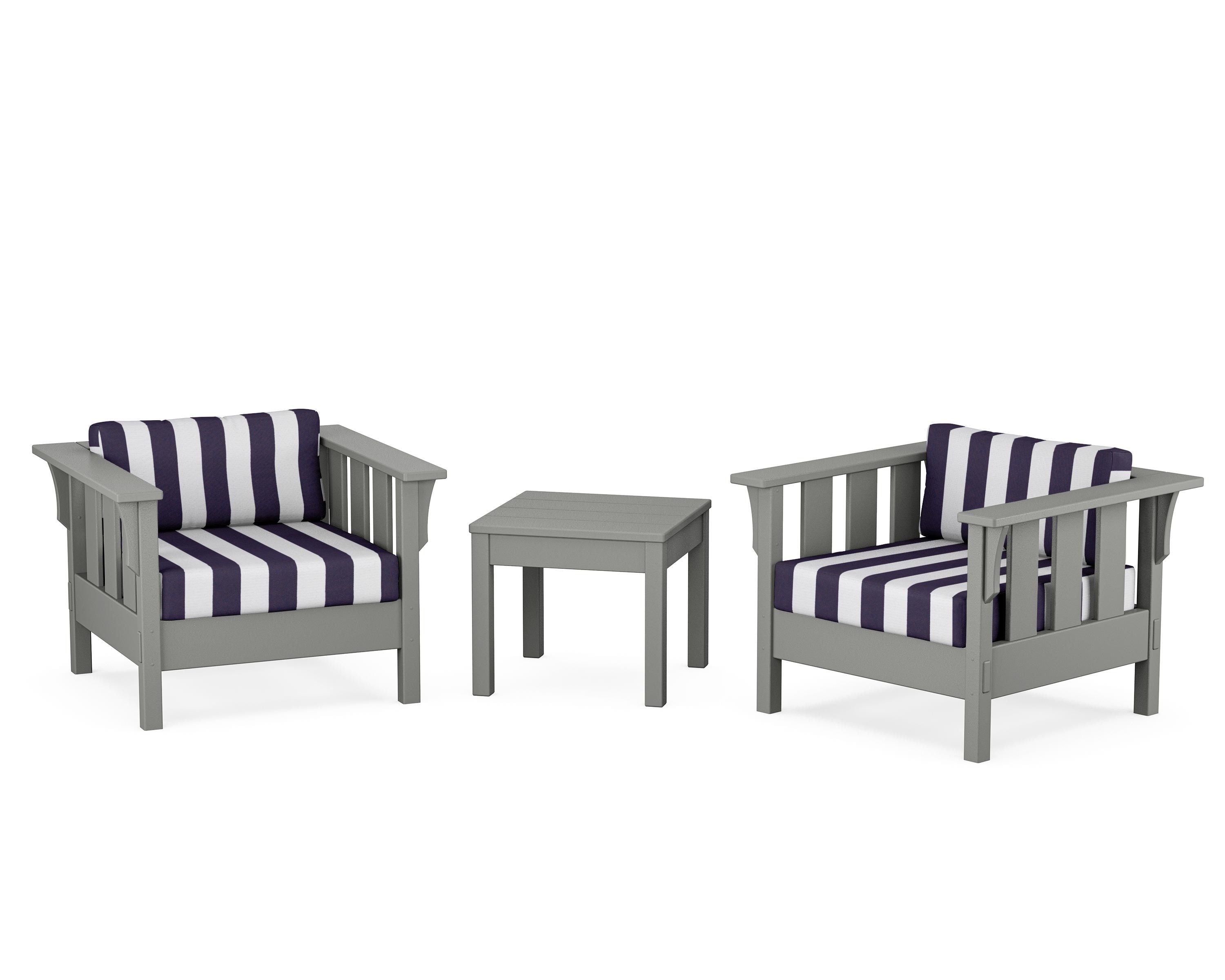 Martha Stewart by POLYWOOD® Acadia 3-Piece Deep Seating Set in Slate Grey / Cabana Stripe Navy