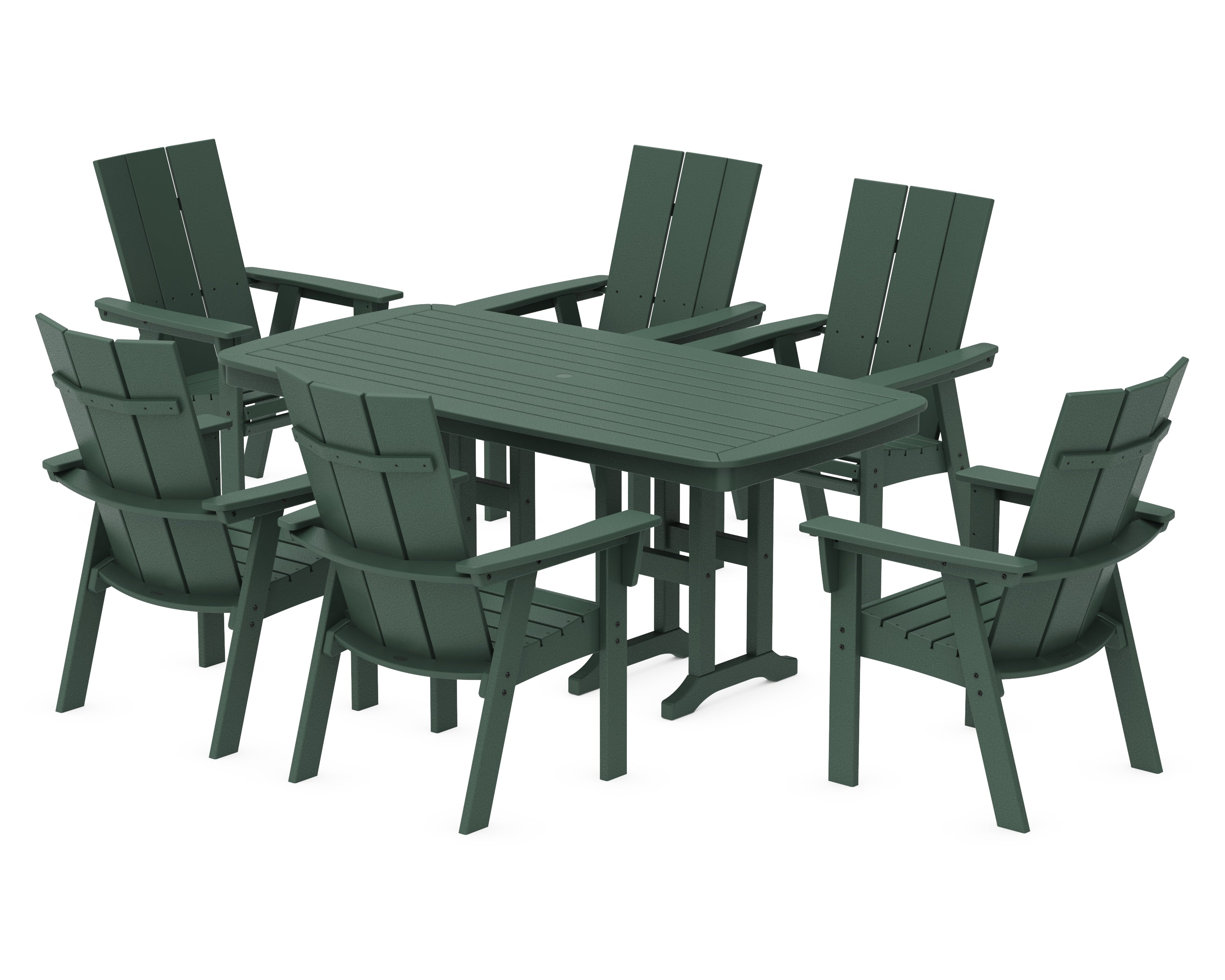 POLYWOOD® Modern Curveback Adirondack 7-Piece Dining Set in Green