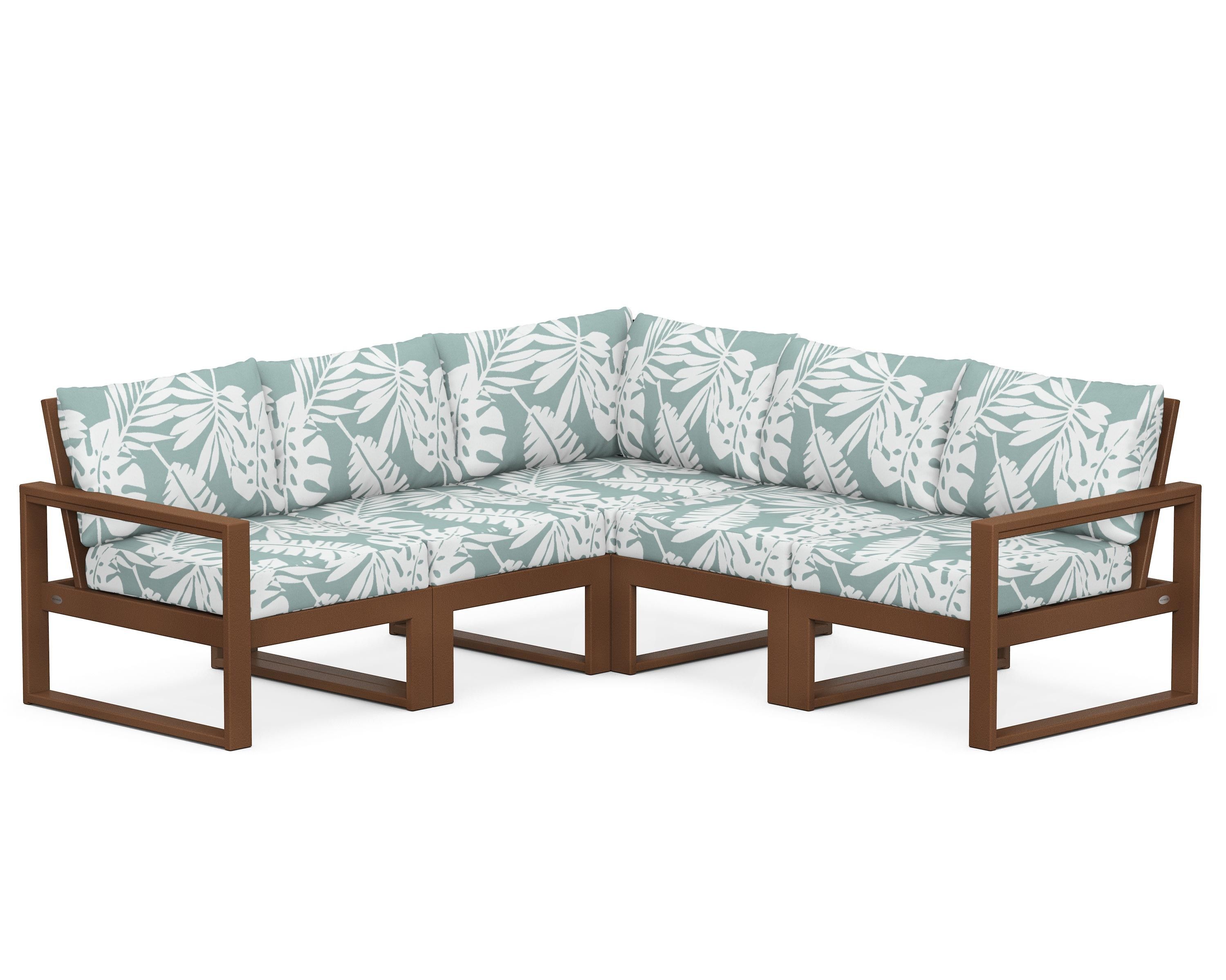 POLYWOOD® EDGE 5-Piece Modular Deep Seating Set in Teak / Leaf Glacier Spa