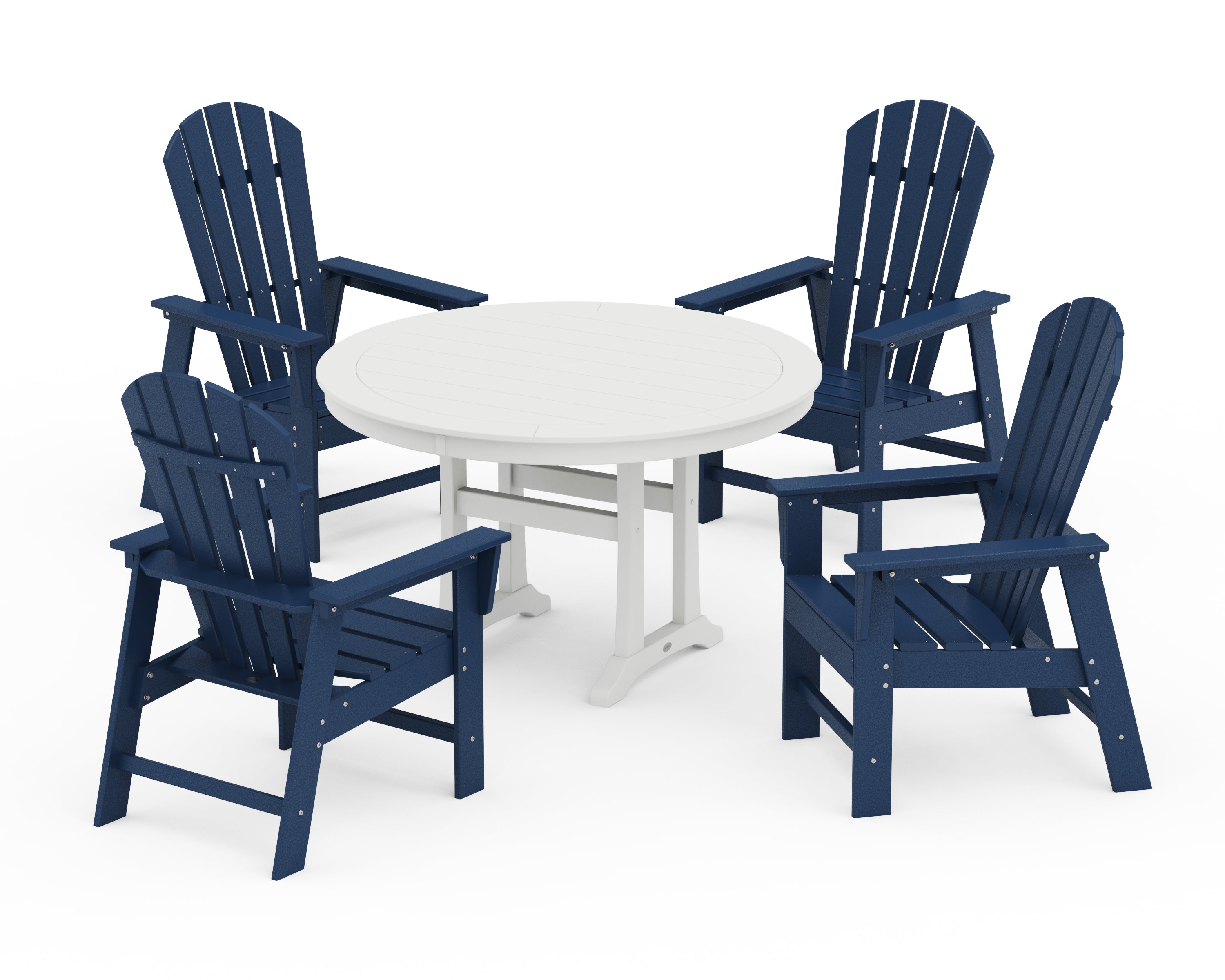 POLYWOOD® South Beach 5-Piece Round Dining Set with Trestle Legs in Navy / White