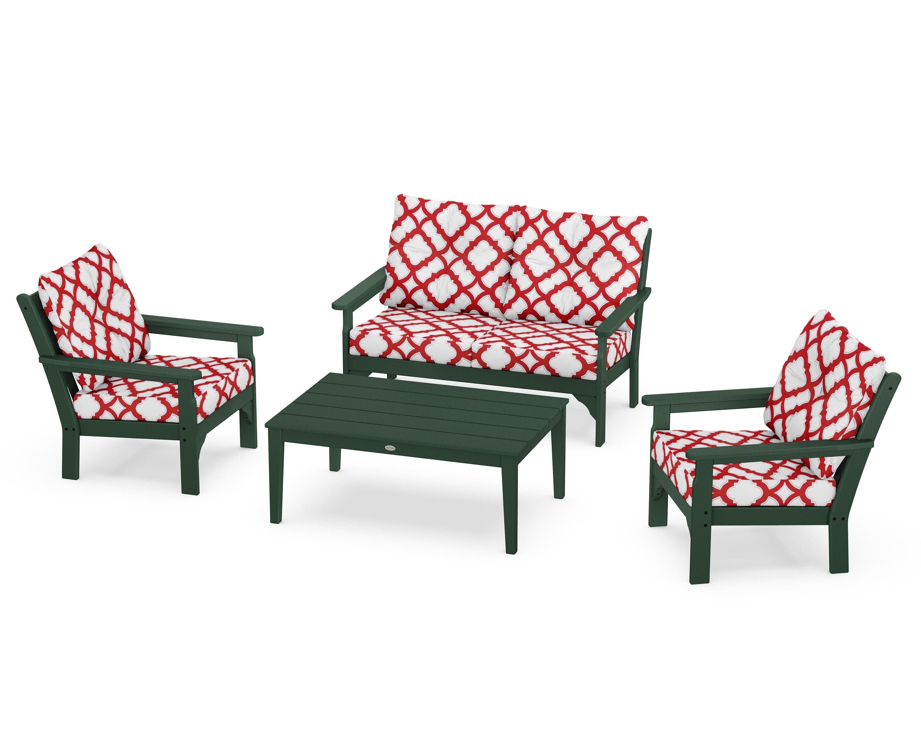 POLYWOOD® Vineyard 4-Piece Deep Seating Set in Green / Trellis Crimson