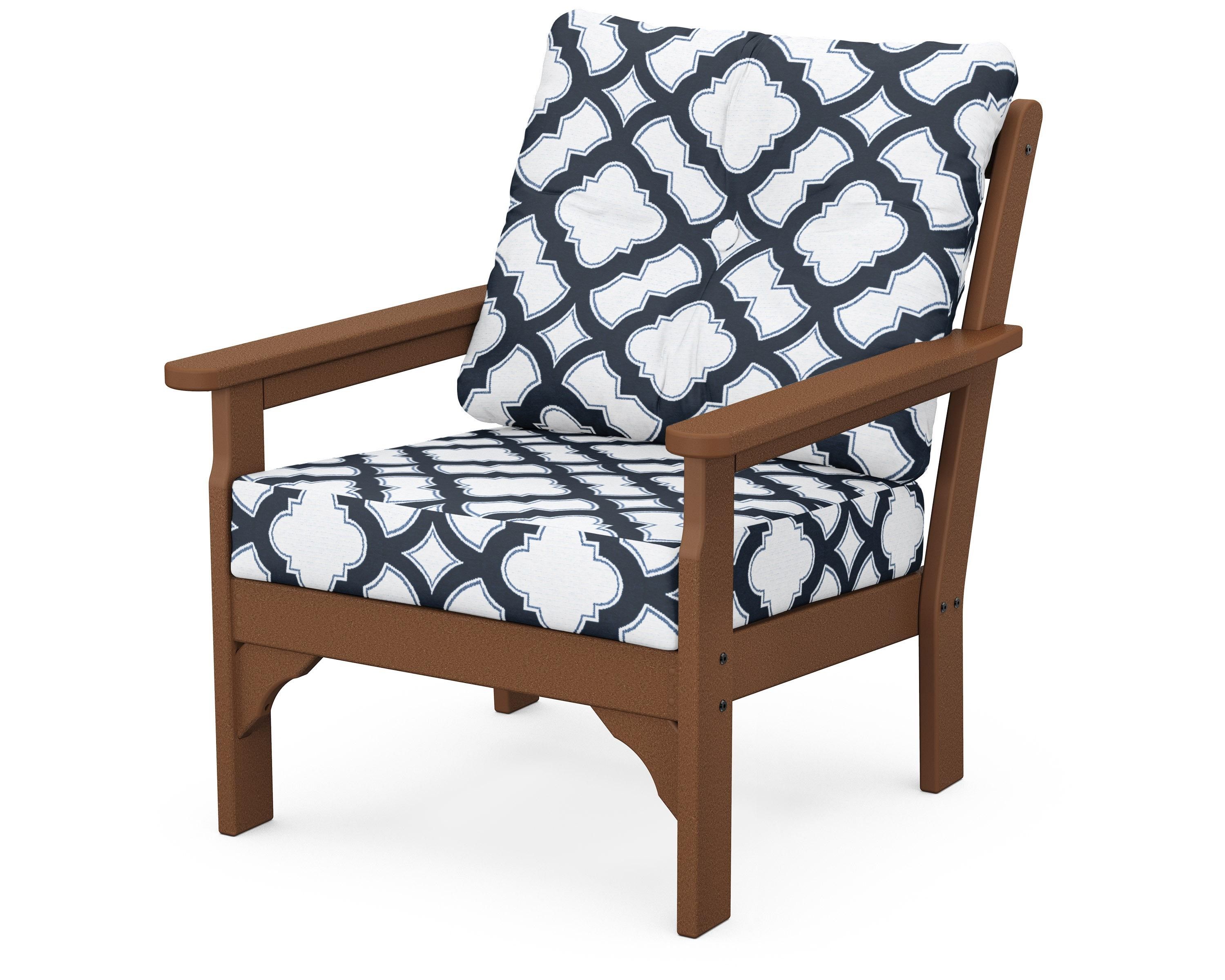 POLYWOOD® Vineyard Deep Seating Chair in Teak / Trellis Marine Indigo