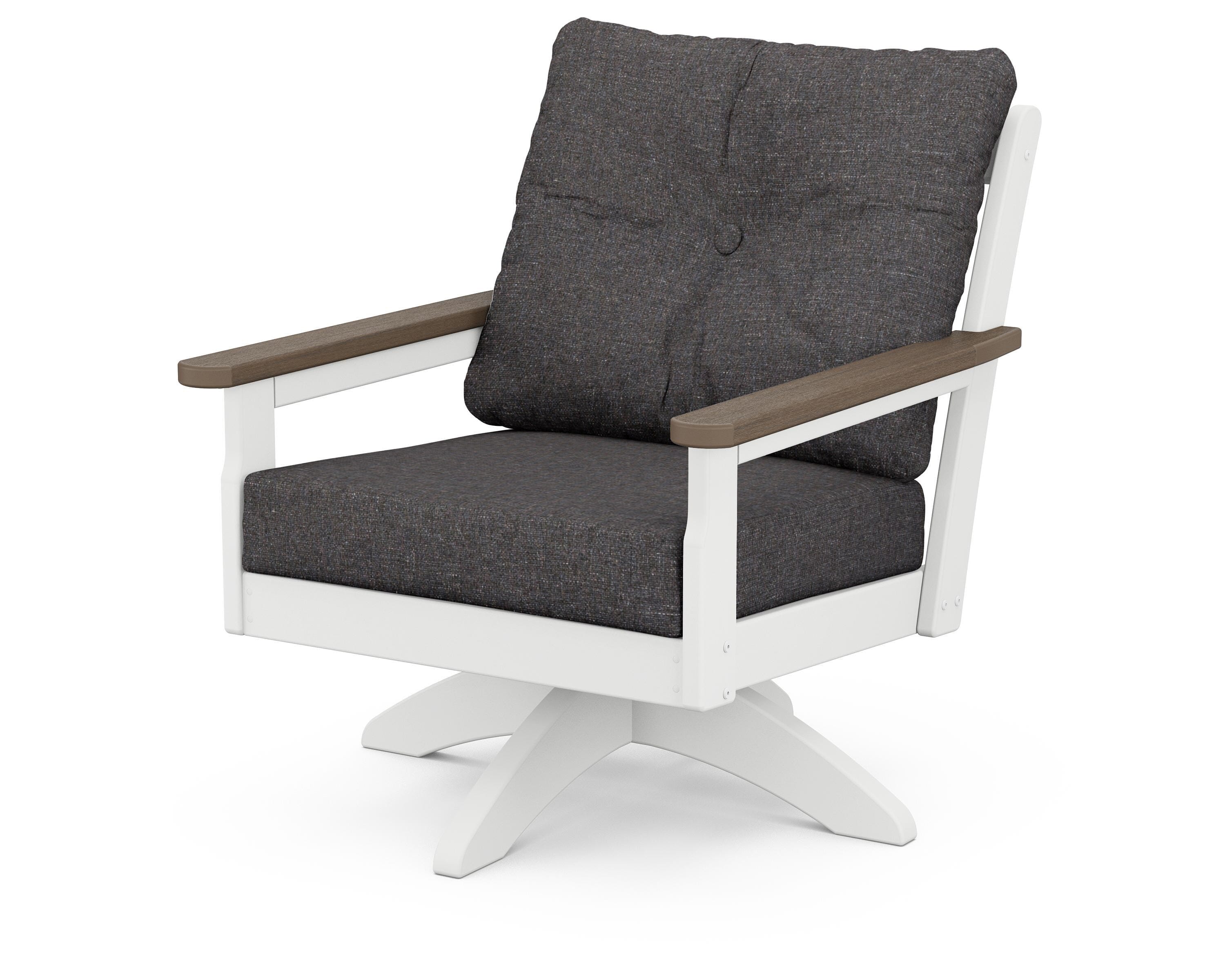 POLYWOOD® Vineyard Deep Seating Swivel Chair in White / Kona / Ash Charcoal
