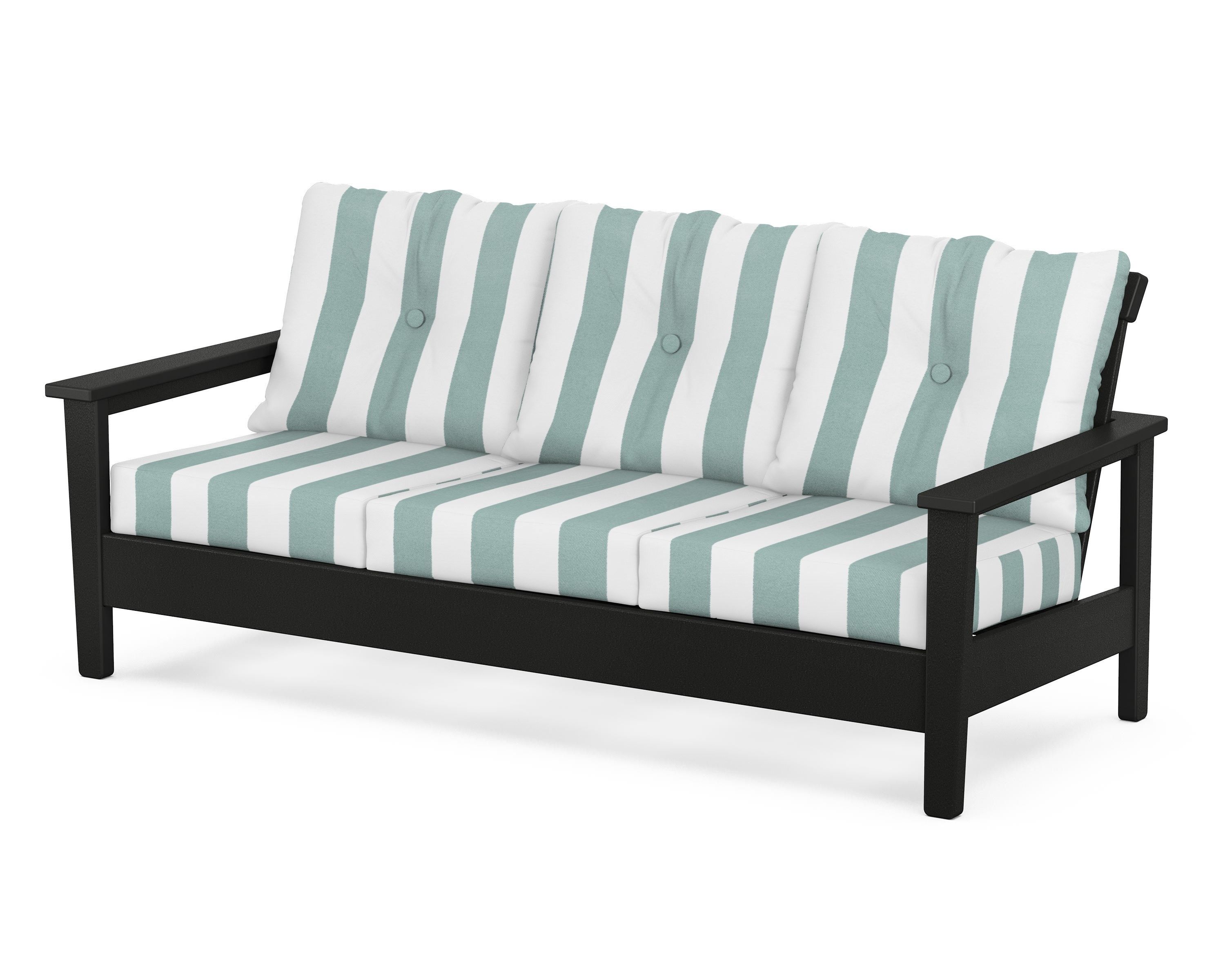 POLYWOOD® Prescott Deep Seating Sofa in Black / Cabana Stripe Glacier Spa