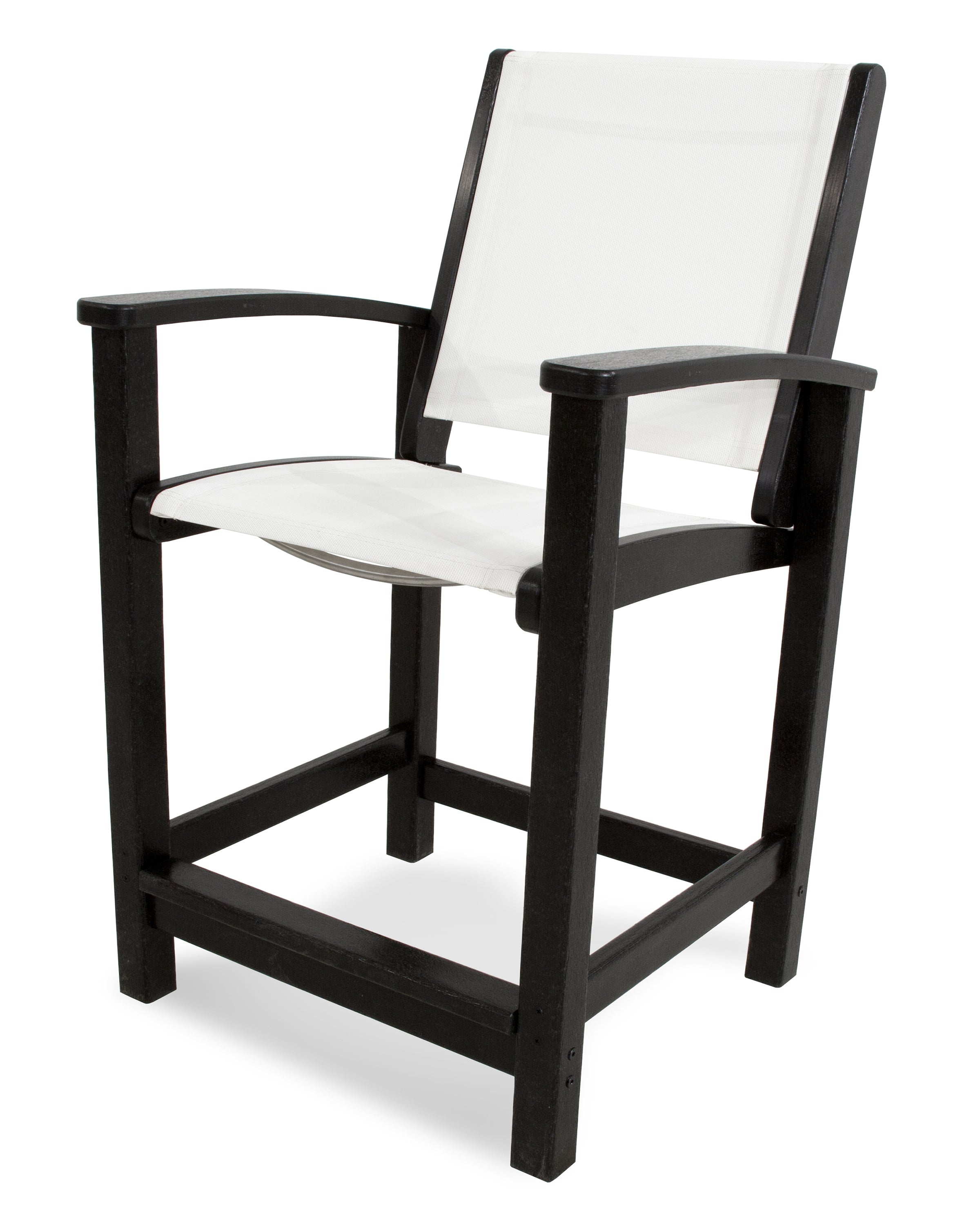 POLYWOOD® Coastal Counter Chair in Black / White Sling