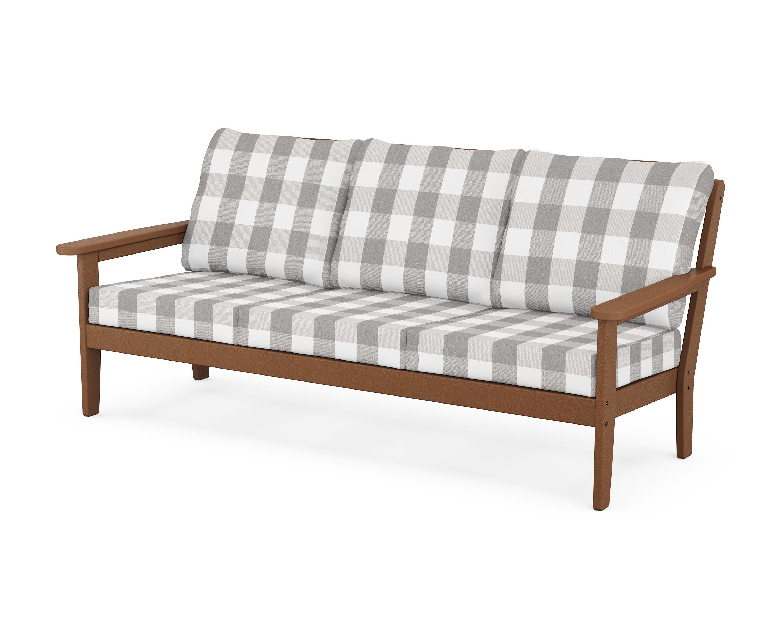 Country Living Cottage Deep Seating Sofa in Teak / Buffalo Plaid Grey Mist